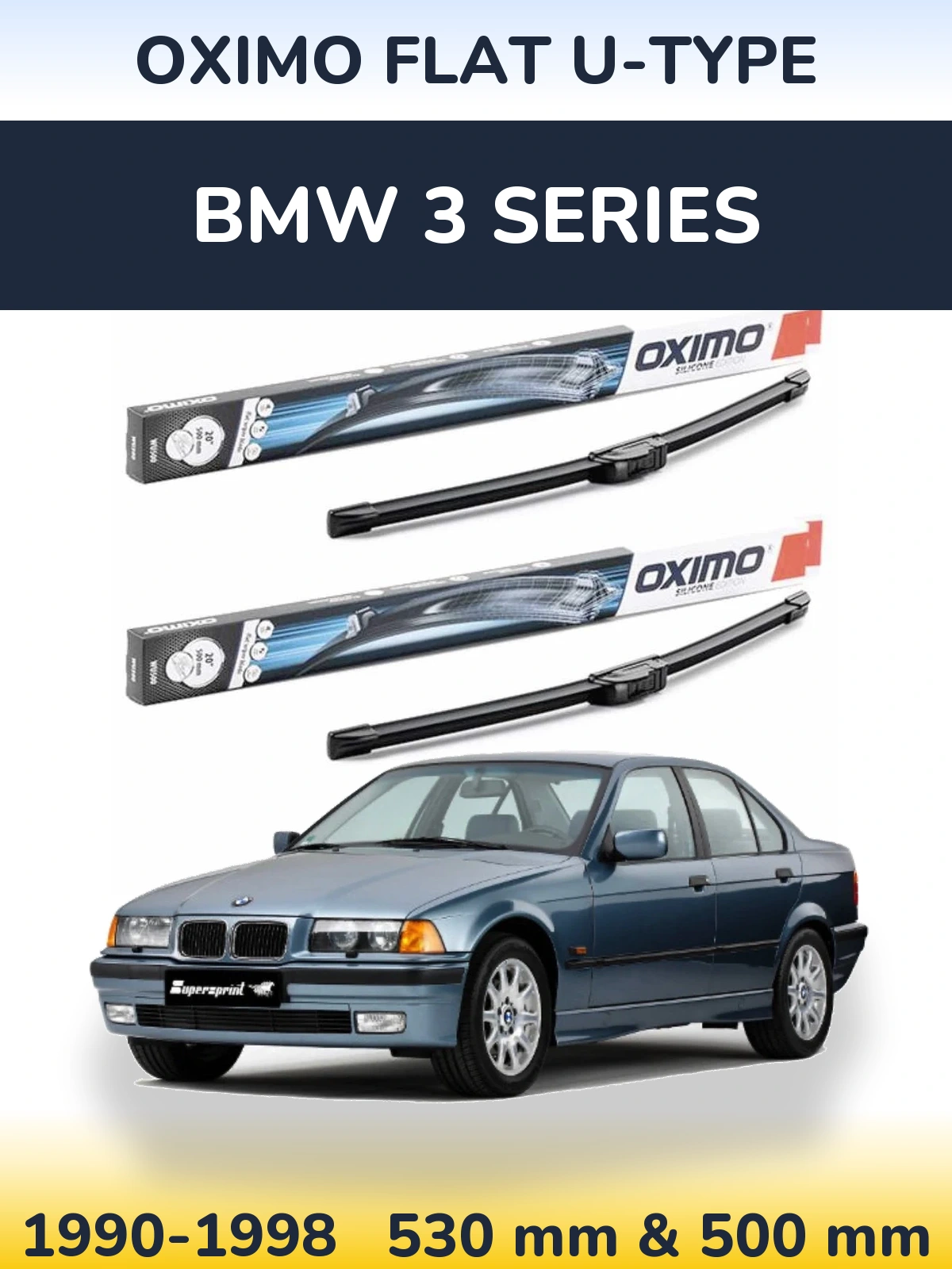 Sada předních stěračů Oximo Flat U-type 530 a 500 mm pro BMW 3 Series 1990-1998