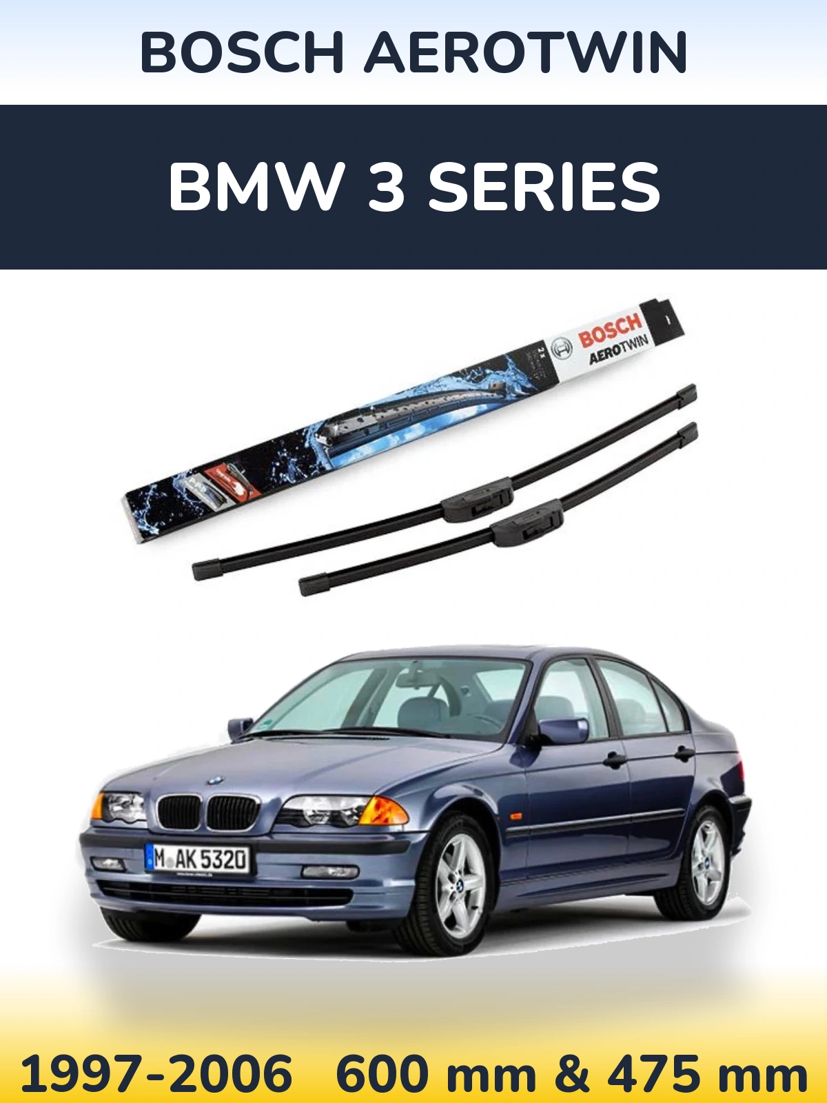 Sada předních stěračů BOSCH AeroTwin 600 a 475 mm pro BMW 3 Series 1997-2006