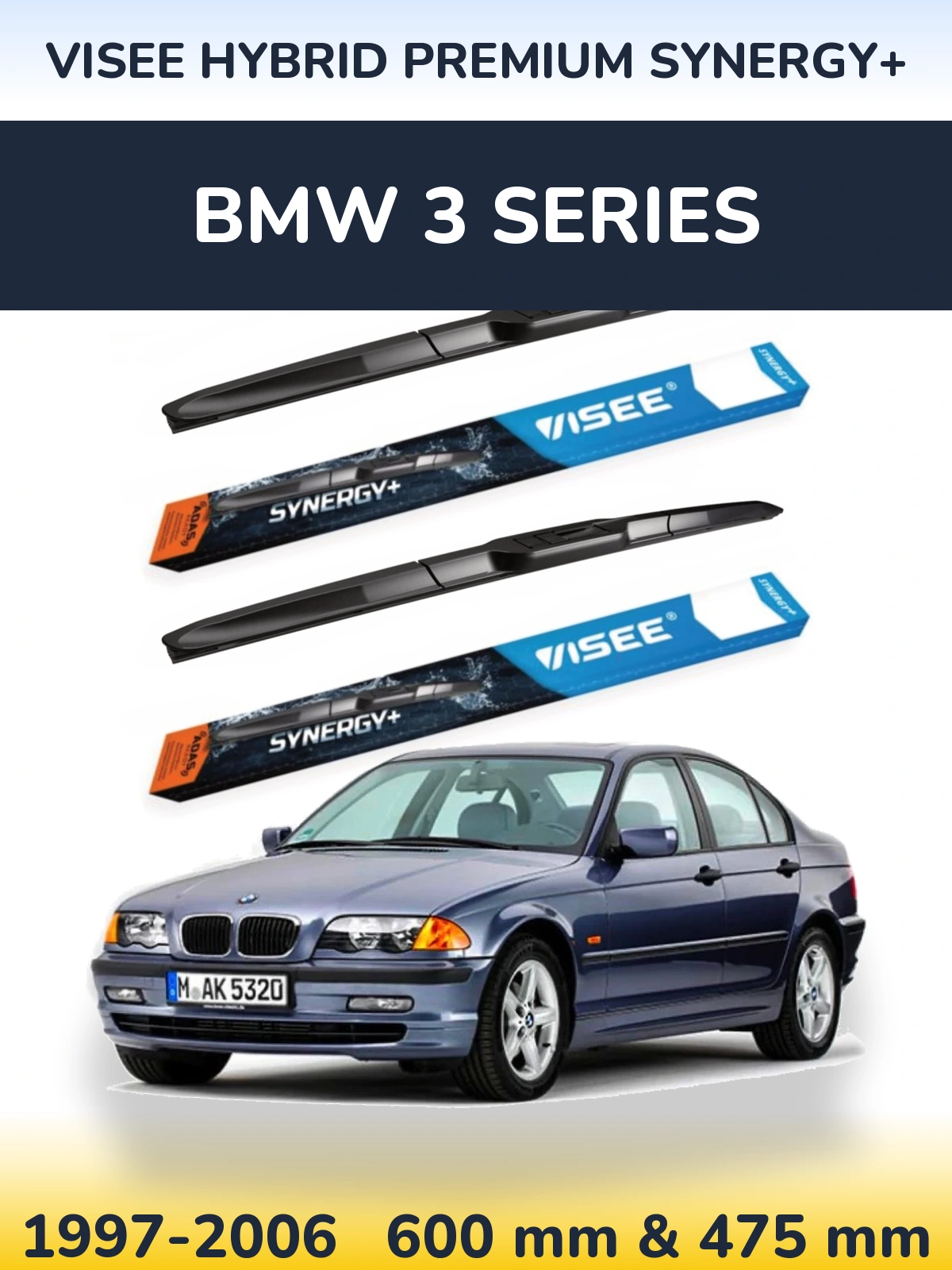 Sada předních stěračů VISEE HYBRID PREMIUM SYNERGY+ 600 a 475 mm pro BMW 3 Series 1997-2006