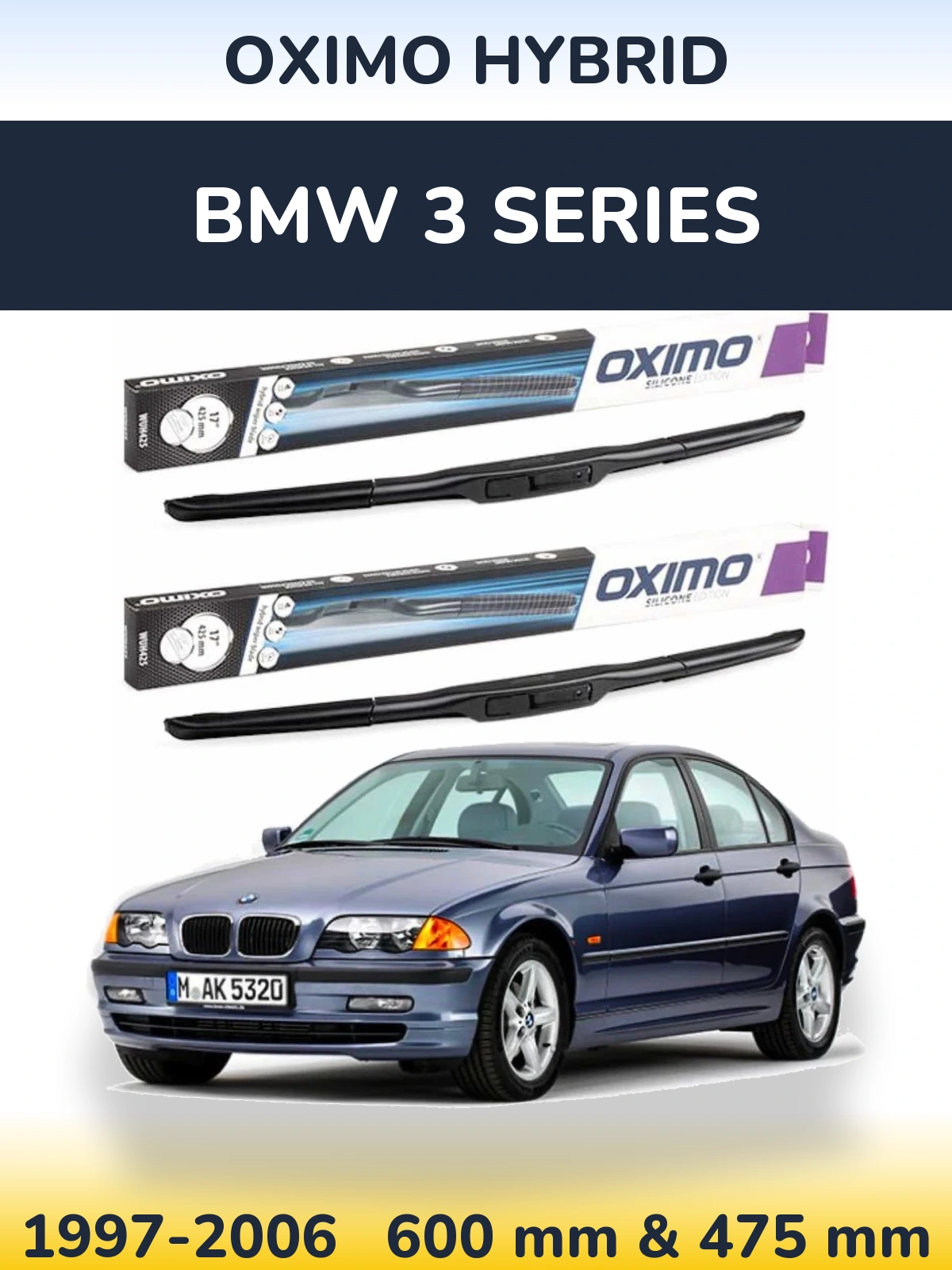 Комплект передніх щіток Oximo Hybrid 600 & 475 мм для BMW 3 Series 1997-2006