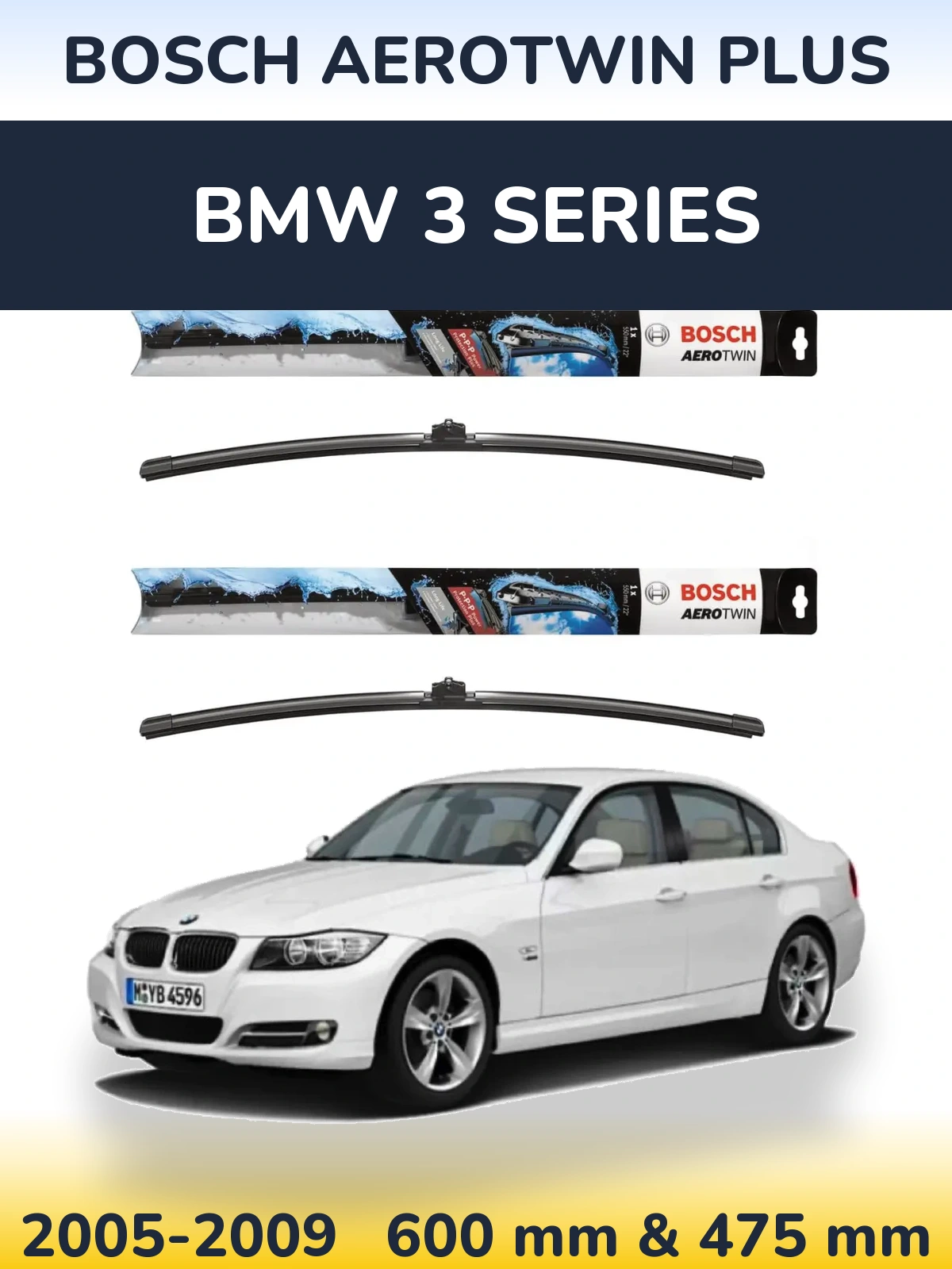 Sada předních stěračů BOSCH AeroTwin Plus 600 a 475 mm pro BMW 3 Series 2005-2009