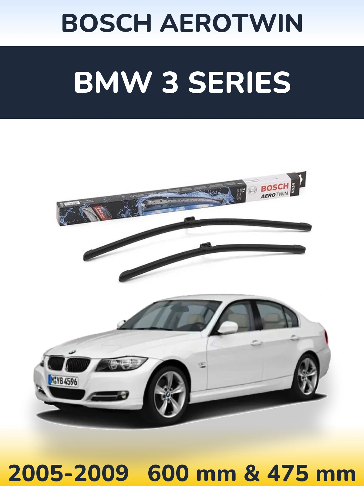Sada předních stěračů BOSCH AeroTwin 600 a 475 mm pro BMW 3 Series 2005-2009