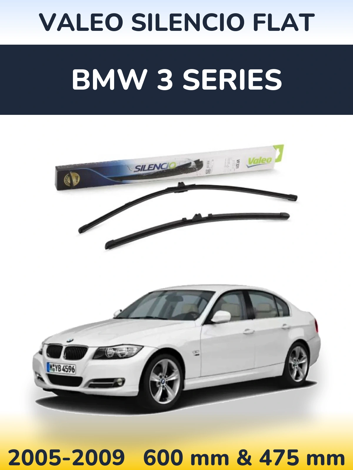 Sada předních stěračů Valeo Silencio Flat 600 a 475 mm pro BMW 3 Series 2005-2009