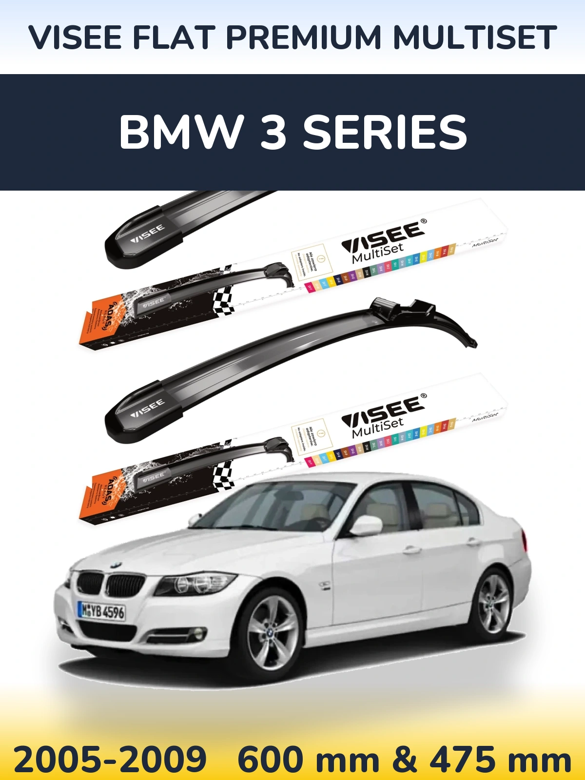 Sada předních stěračů VISEE FLAT PREMIUM MultiSet 600 a 475 mm pro BMW 3 Series 2005-2009