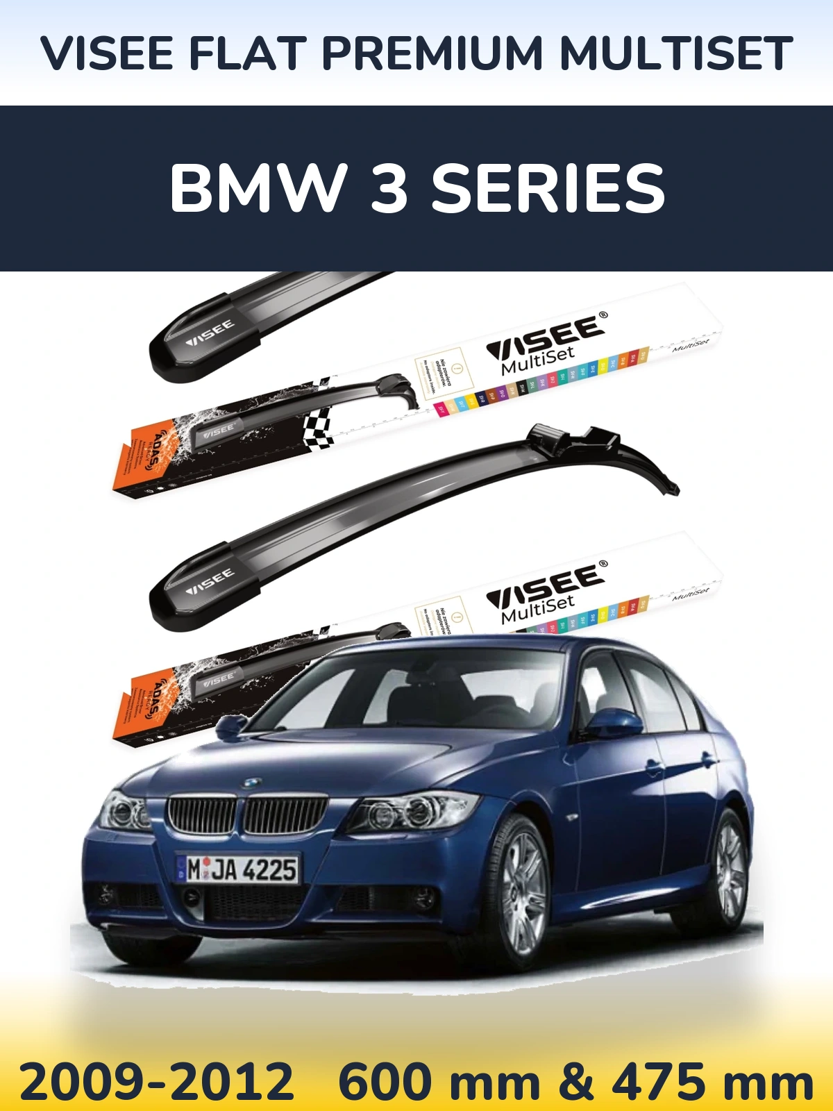 Sada předních stěračů VISEE FLAT PREMIUM MultiSet 600 a 475 mm pro BMW 3 Series 2009-2012