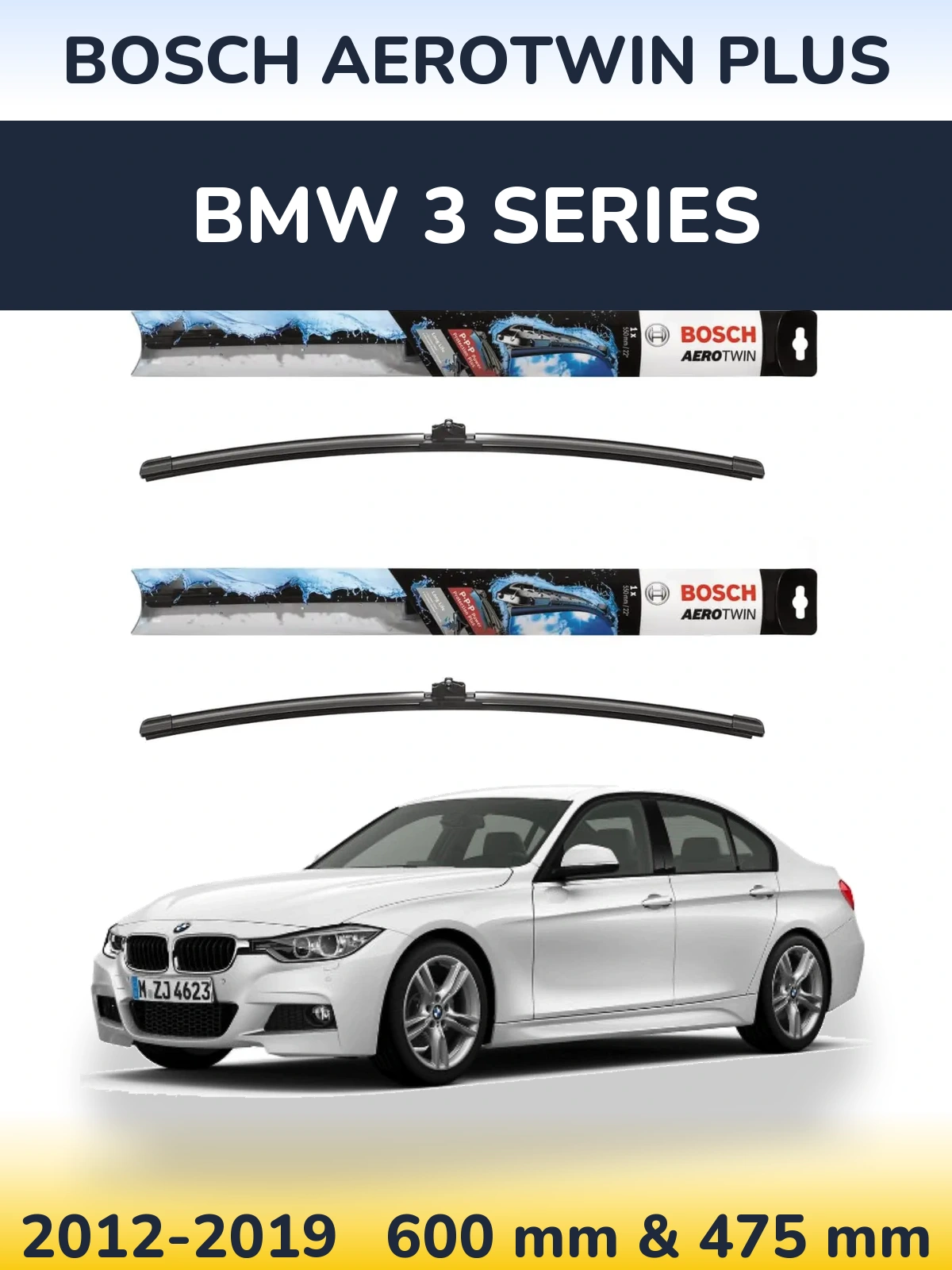 Sada předních stěračů BOSCH AeroTwin Plus 600 a 475 mm pro BMW 3 Series 2012-2019
