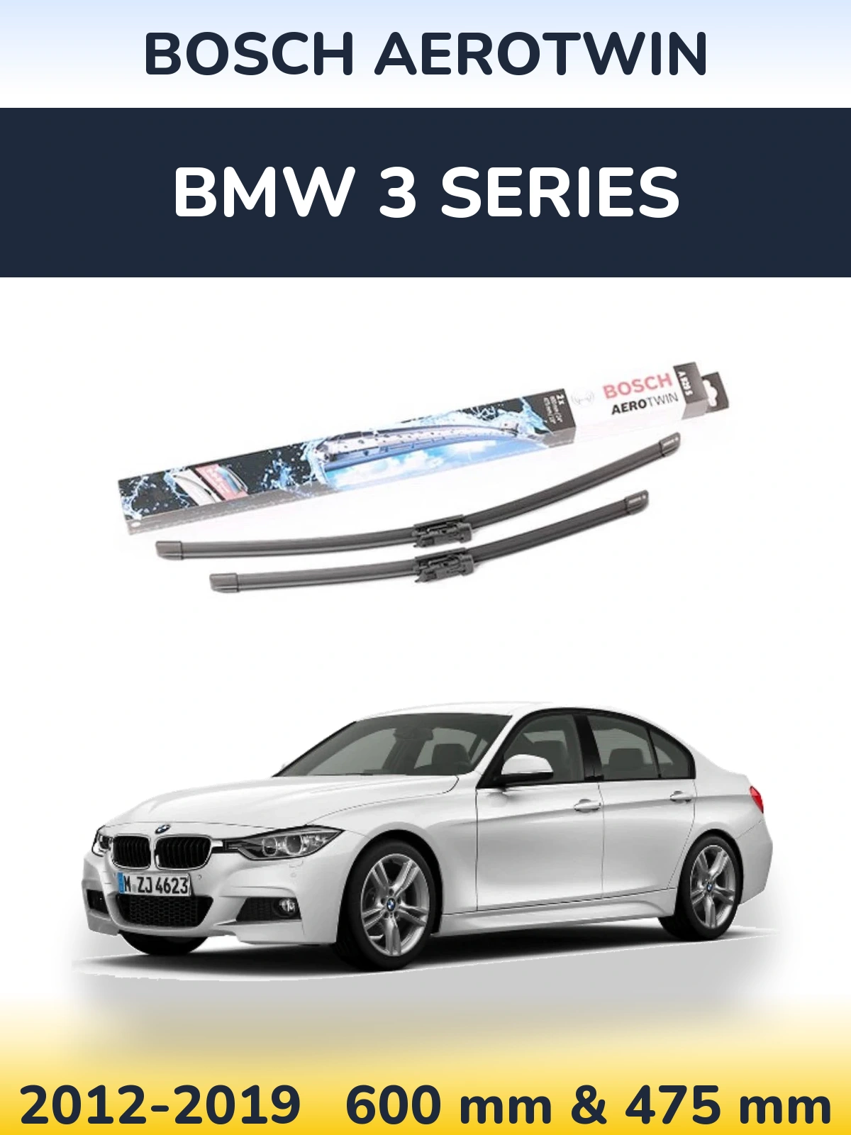 Sada předních stěračů BOSCH AeroTwin 600 a 475 mm pro BMW 3 Series 2012-2019