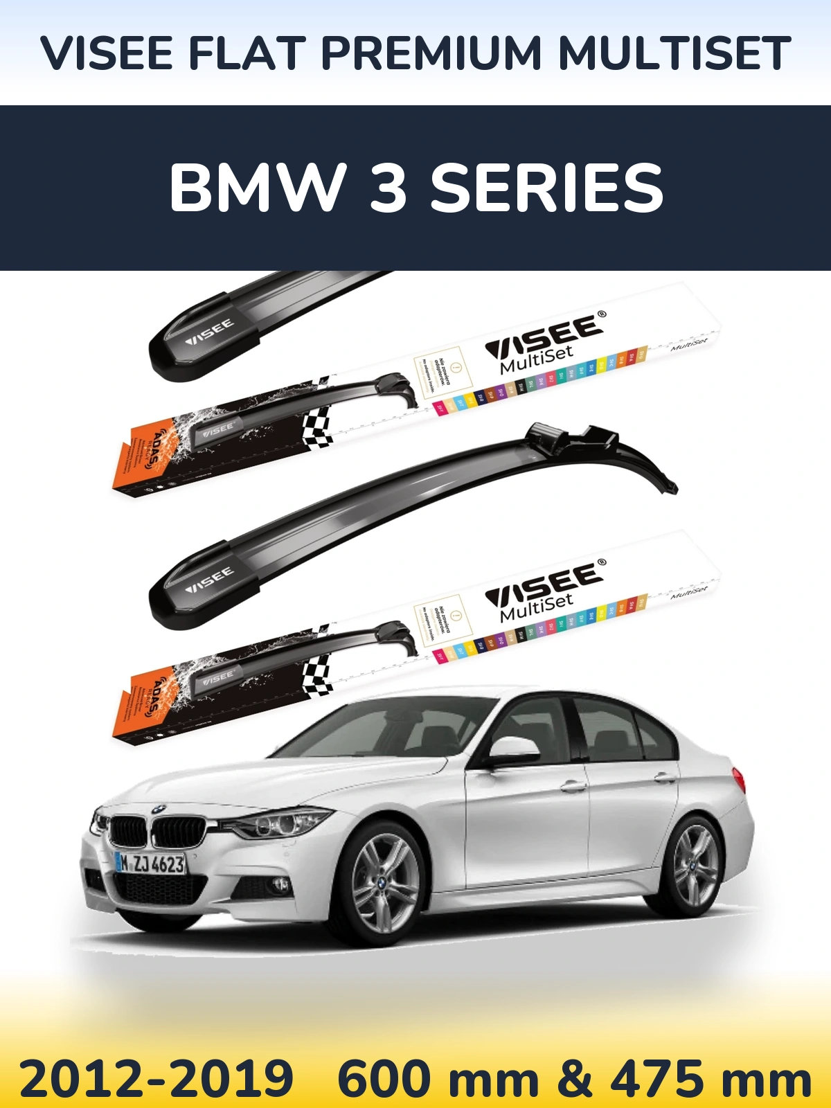 Sada předních stěračů VISEE FLAT PREMIUM MultiSet 600 a 475 mm pro BMW 3 Series 2012-2019