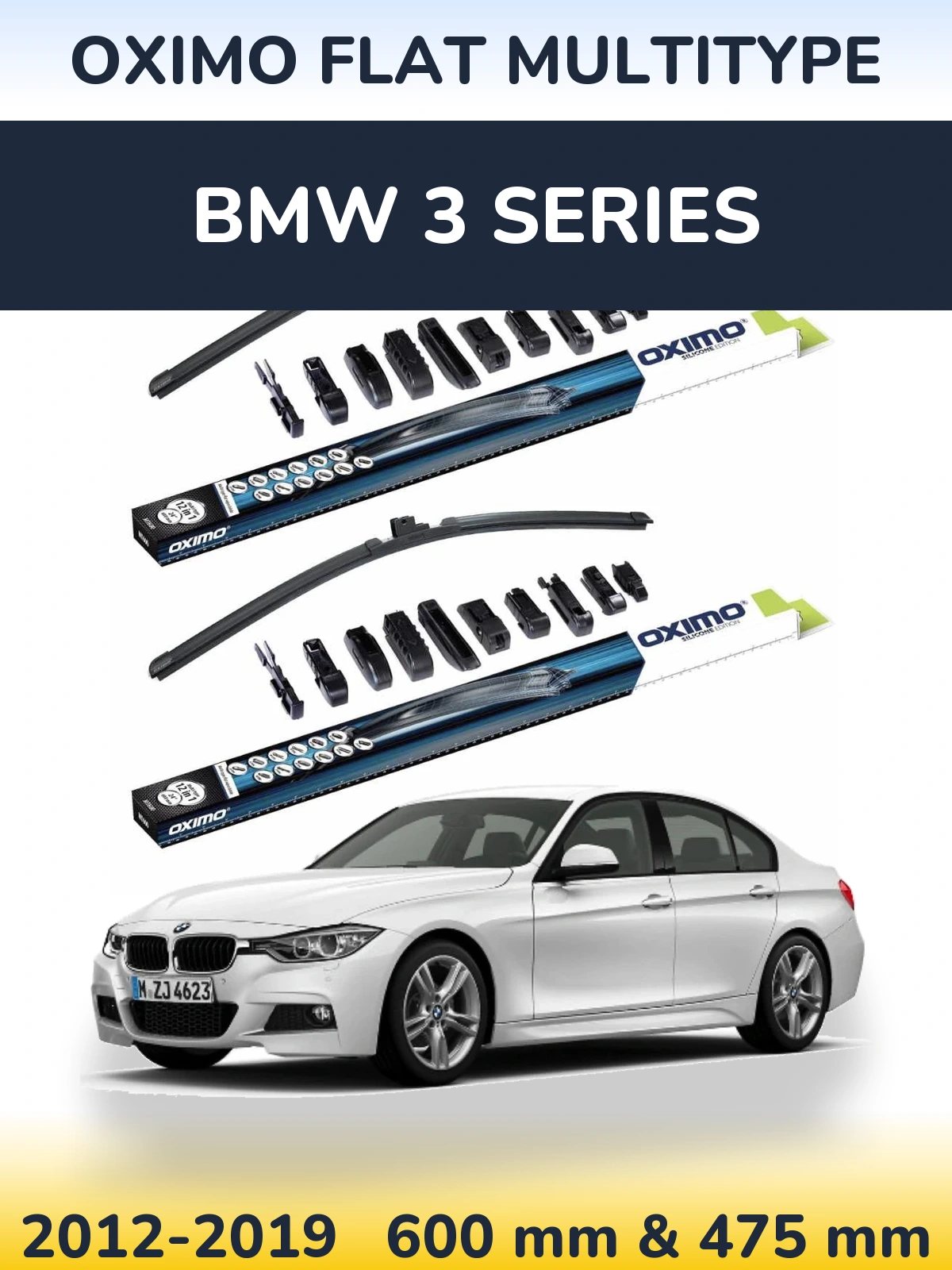 Sada předních stěračů Oximo Flat MultiType 600 a 475 mm pro BMW 3 Series 2012-2019
