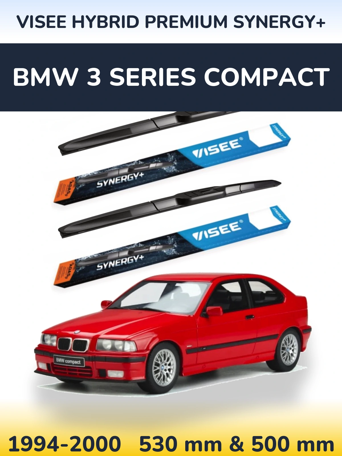 Sada předních stěračů VISEE HYBRID PREMIUM SYNERGY+ 530 a 500 mm pro BMW 3 Series Compact 1994-2000