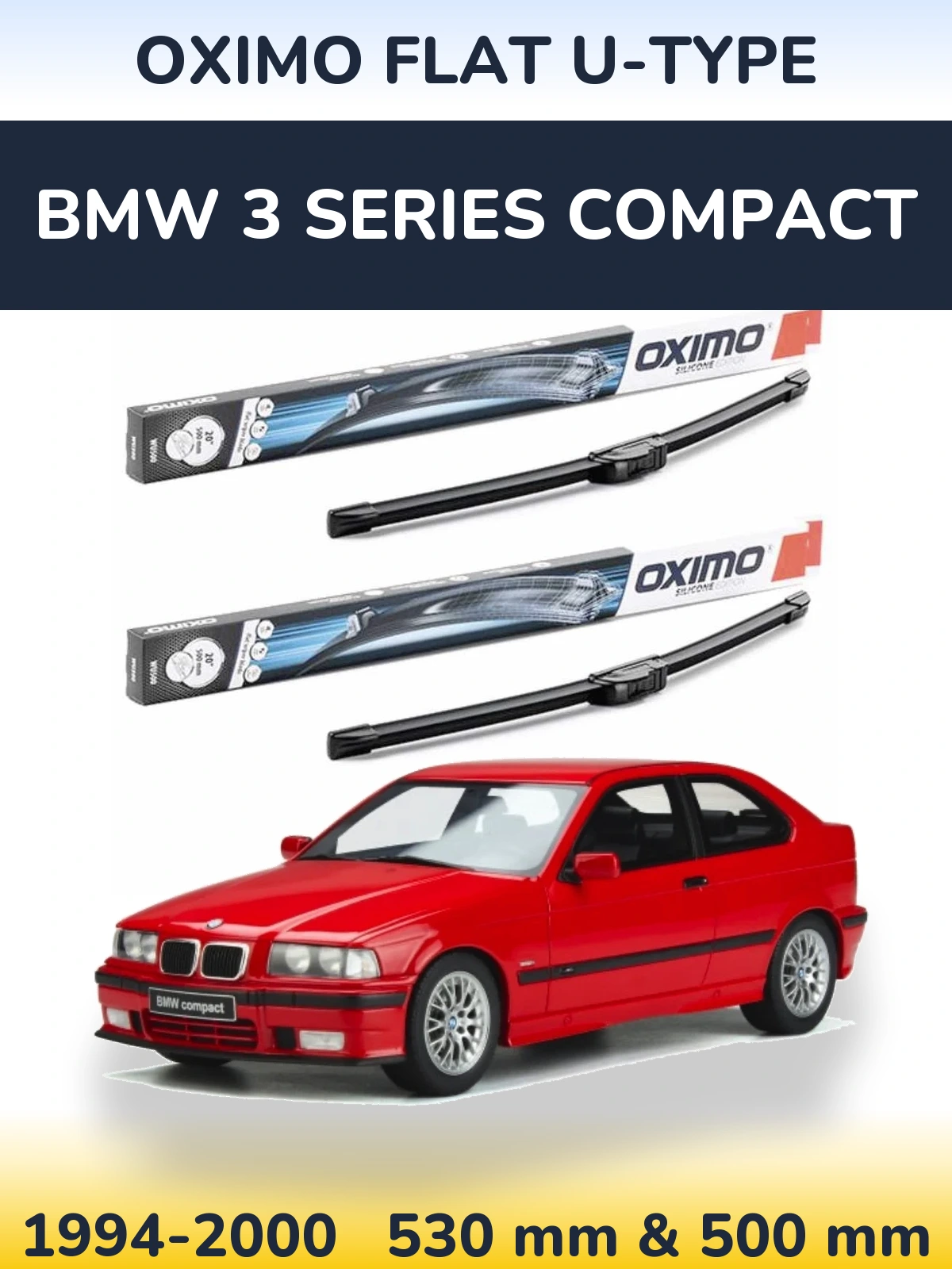 Sada předních stěračů Oximo Flat U-type 530 a 500 mm pro BMW 3 Series Compact 1994-2000