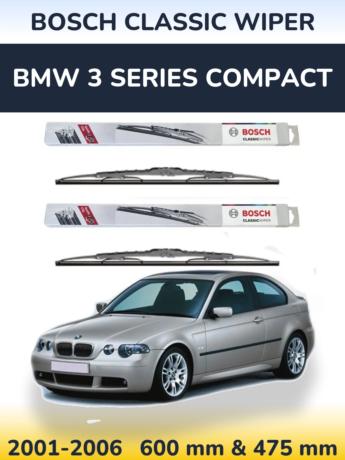 Sada předních stěračů BOSCH Classic Wiper 600 a 475 mm pro BMW 3 Series Compact 2001-2006