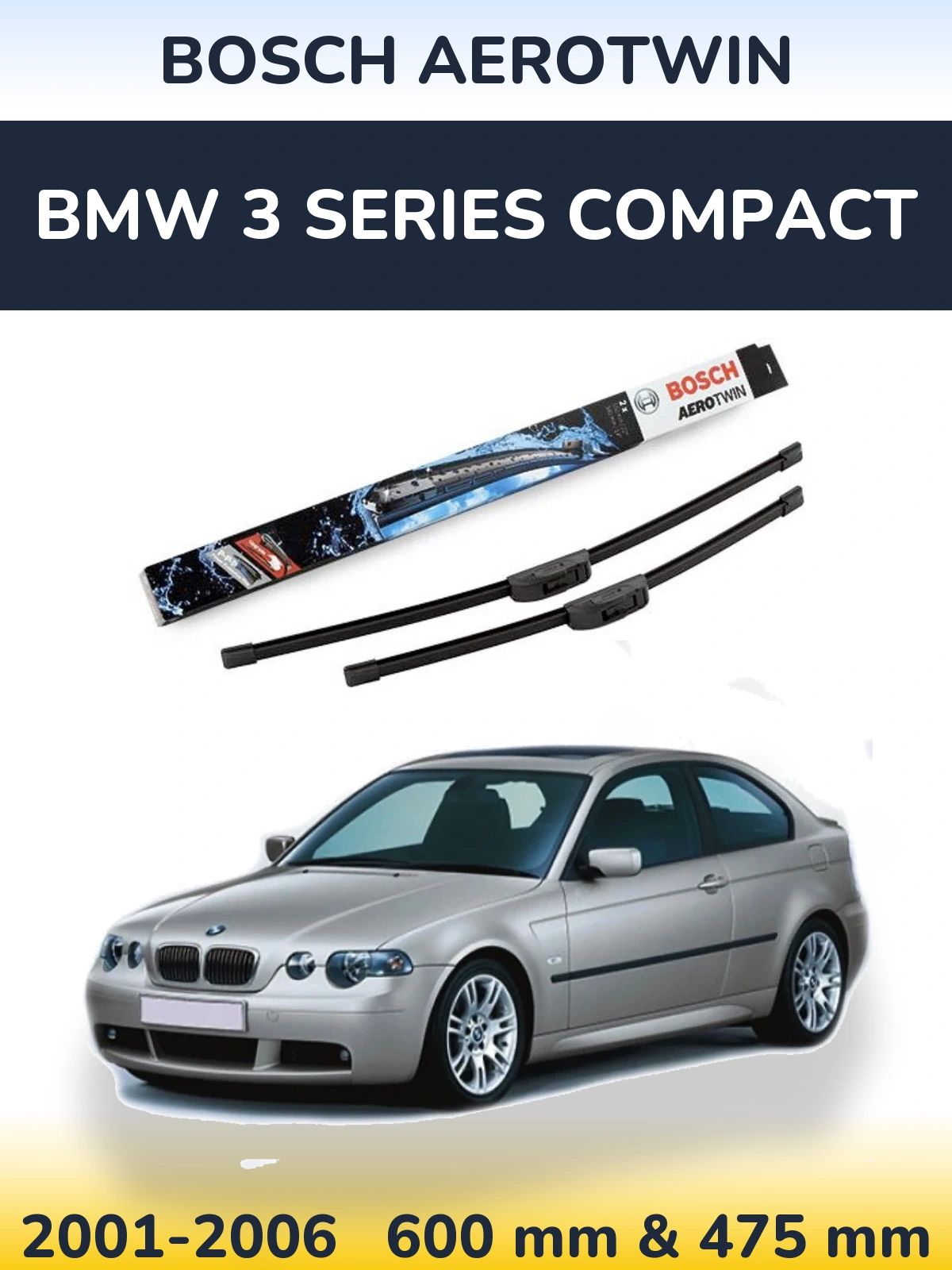 Sada předních stěračů BOSCH AeroTwin 600 a 475 mm pro BMW 3 Series Compact 2001-2006