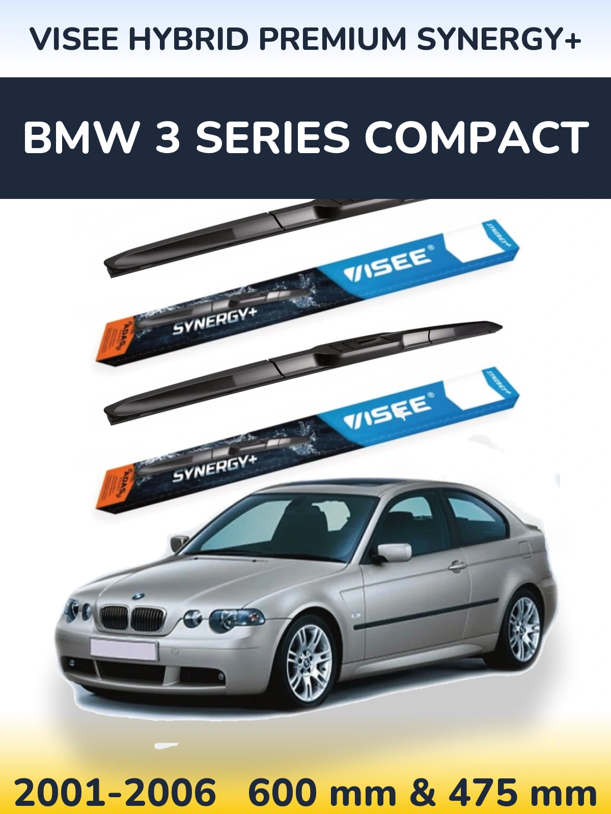 Sada předních stěračů VISEE HYBRID PREMIUM SYNERGY+ 600 a 475 mm pro BMW 3 Series Compact 2001-2006