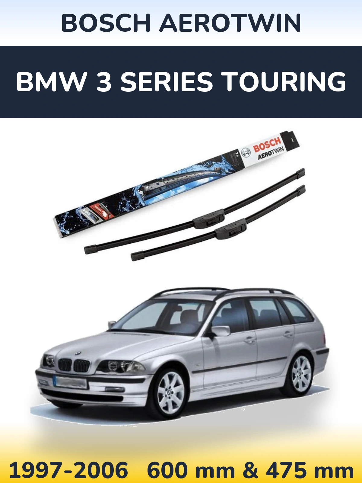 Sada předních stěračů BOSCH AeroTwin 600 a 475 mm pro BMW 3 Series Touring 1997-2006