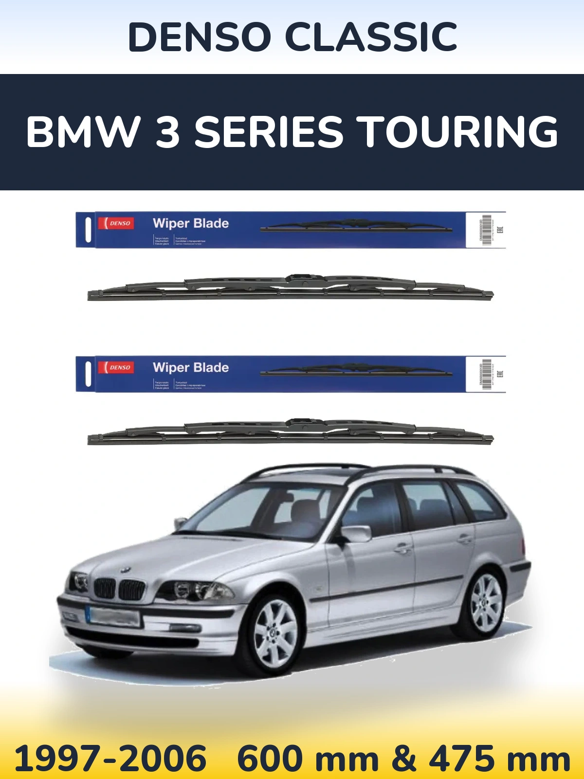 Sada předních stěračů Denso Classic 600 a 475 mm pro BMW 3 Series Touring 1997-2006