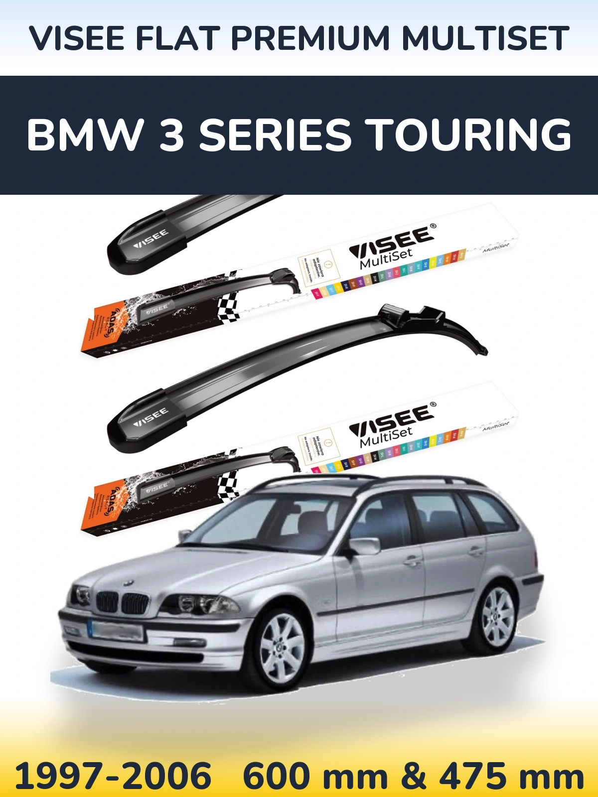 Sada předních stěračů VISEE FLAT PREMIUM MultiSet 600 a 475 mm pro BMW 3 Series Touring 1997-2006