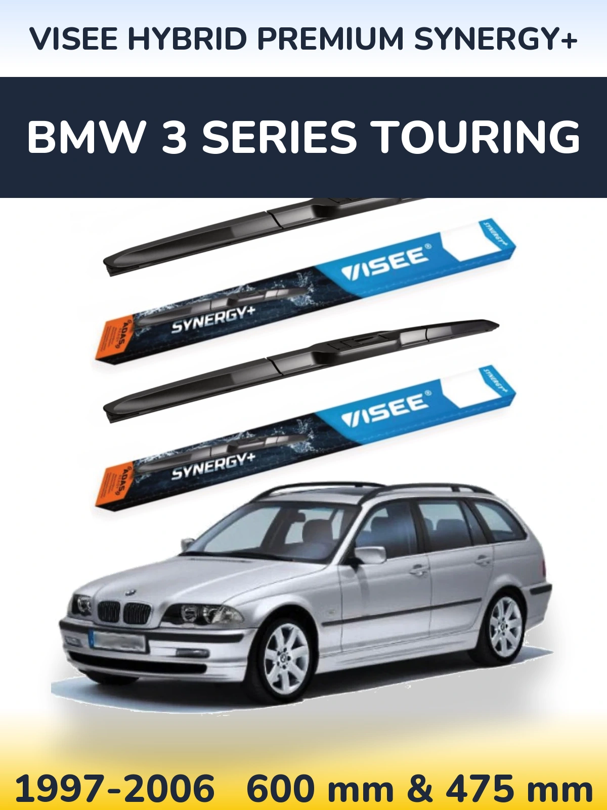 Sada předních stěračů VISEE HYBRID PREMIUM SYNERGY+ 600 a 475 mm pro BMW 3 Series Touring 1997-2006