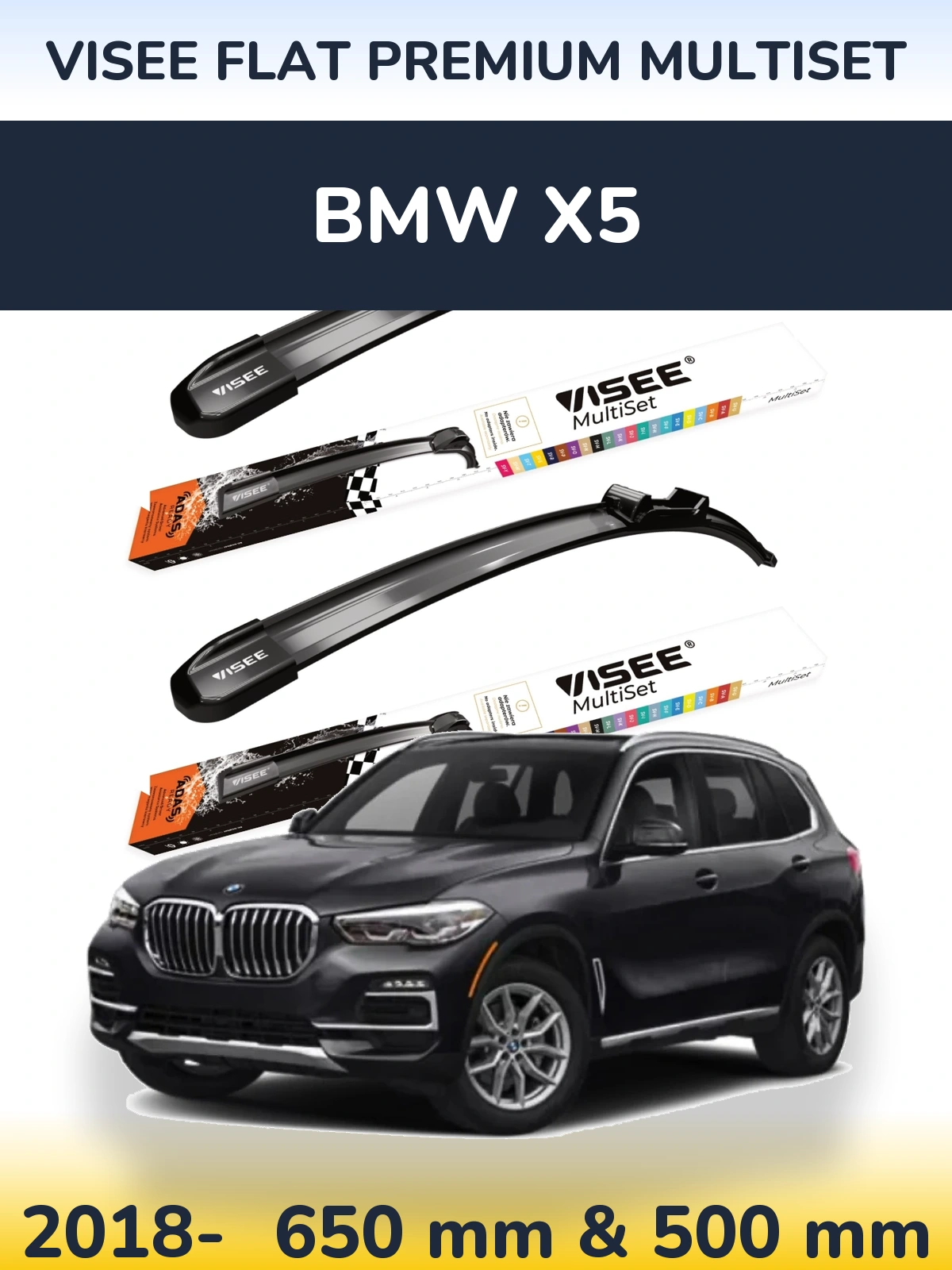 Sada předních stěračů VISEE FLAT PREMIUM MultiSet 650 a 500 mm pro BMW X5 2018-2026