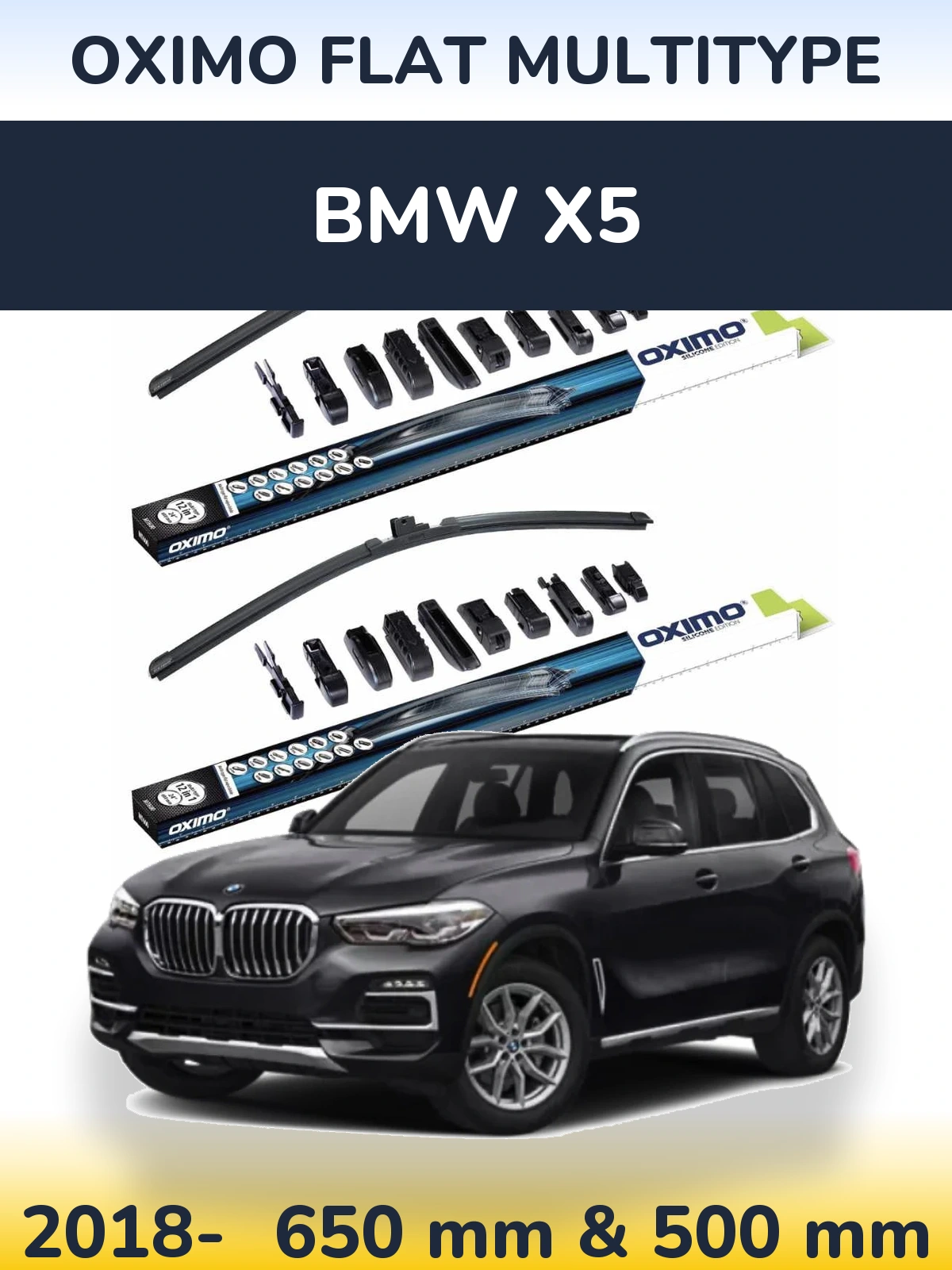 Sada předních stěračů Oximo Flat MultiType 650 a 500 mm pro BMW X5 2018-2026