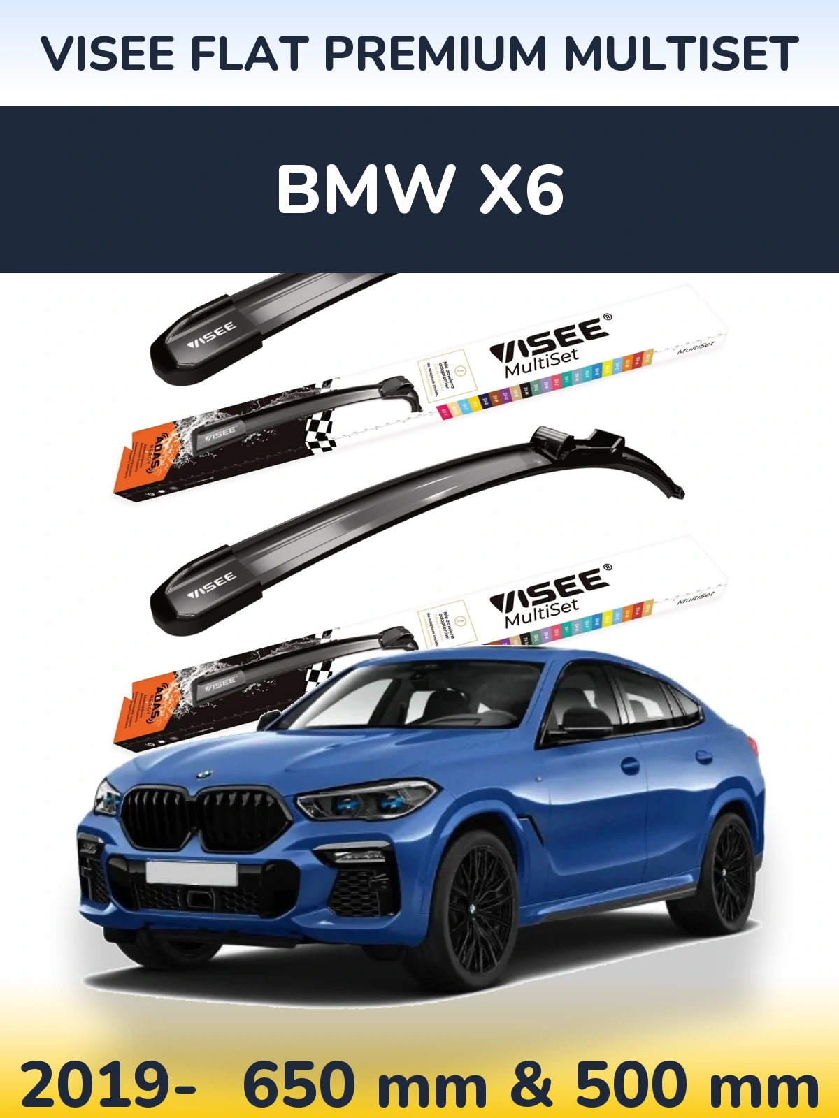 Sada předních stěračů VISEE FLAT PREMIUM MultiSet 650 a 500 mm pro BMW X6 2019-2026