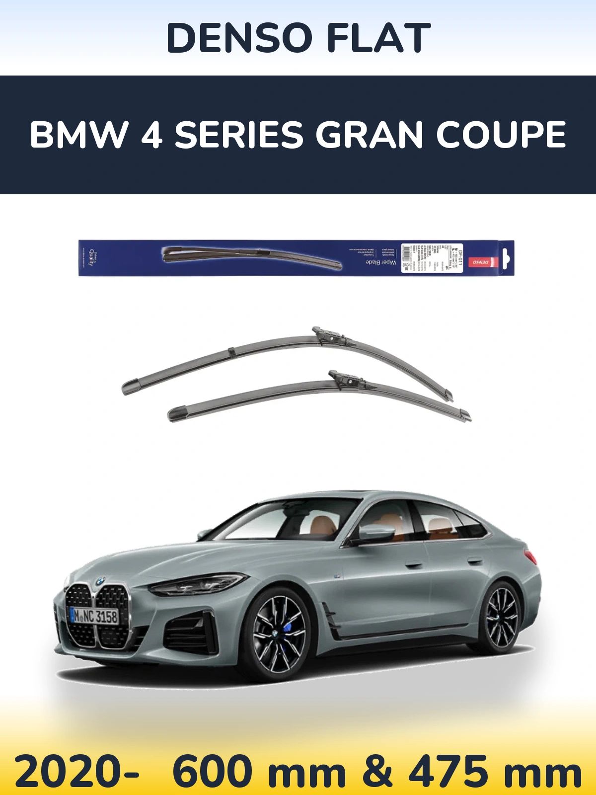 Комплект передніх щіток Denso Flat 600 & 475 мм для BMW 4 Series Gran Coupe 2020-2026