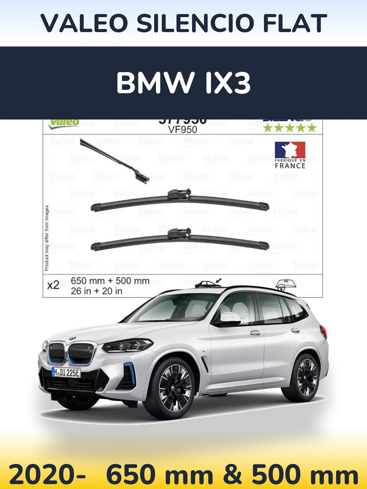 Sada předních stěračů Valeo Silencio Flat 650 a 500 mm pro BMW iX3 2020-2026