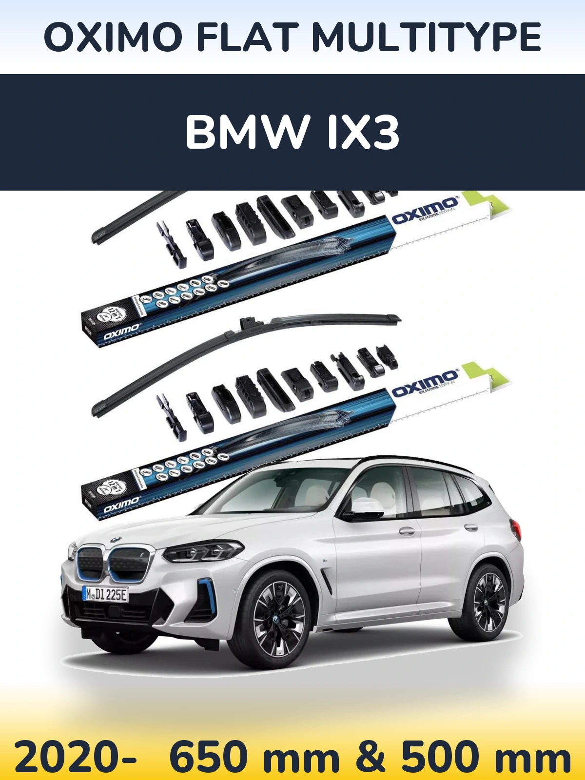 Sada předních stěračů Oximo Flat MultiType 650 a 500 mm pro BMW iX3 2020-2026