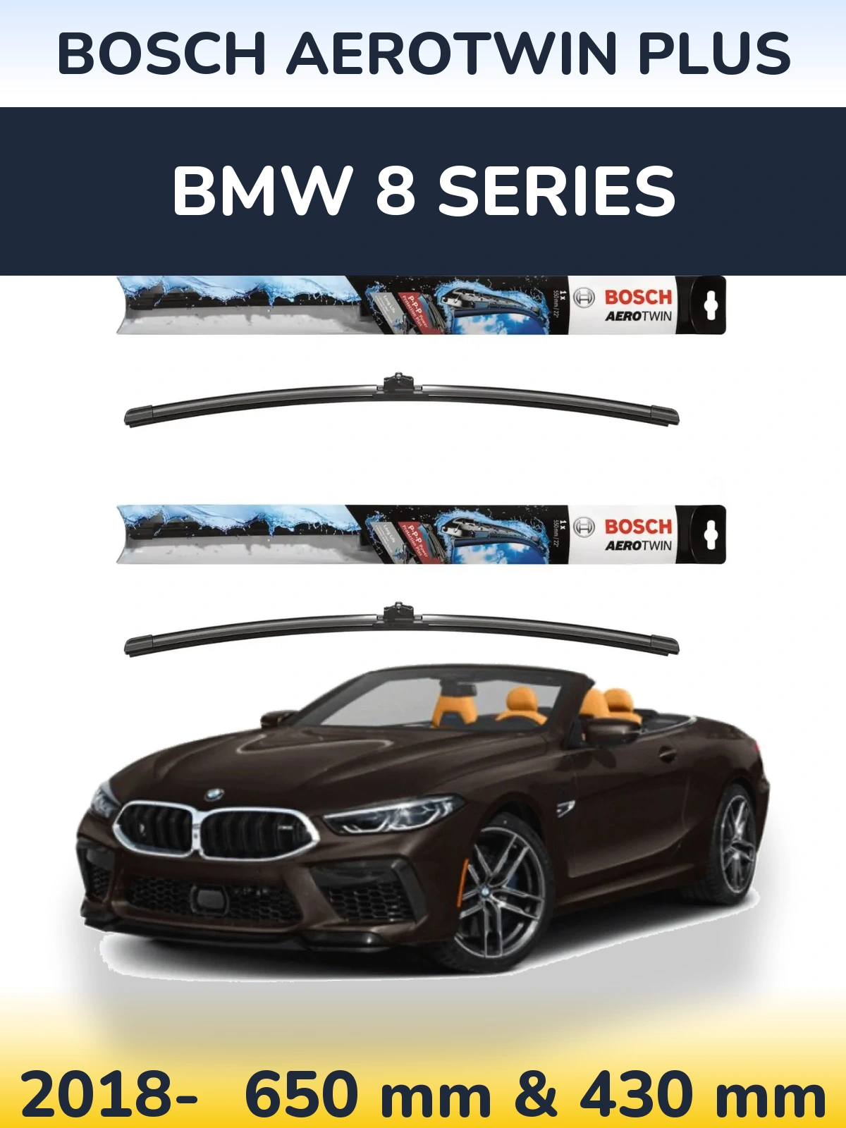 Sada předních stěračů BOSCH AeroTwin Plus 650 a 430 mm pro BMW 8 Series 2018-2026