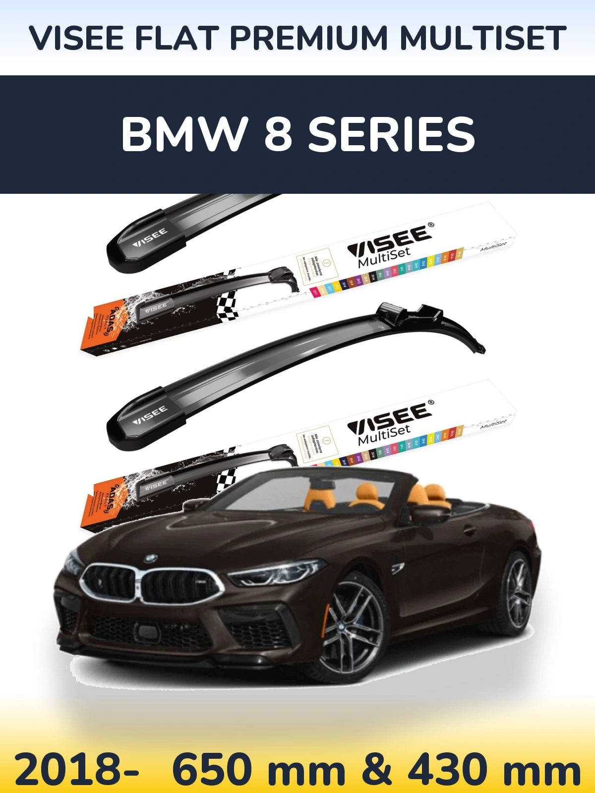 Sada předních stěračů VISEE FLAT PREMIUM MultiSet 650 a 430 mm pro BMW 8 Series 2018-2026