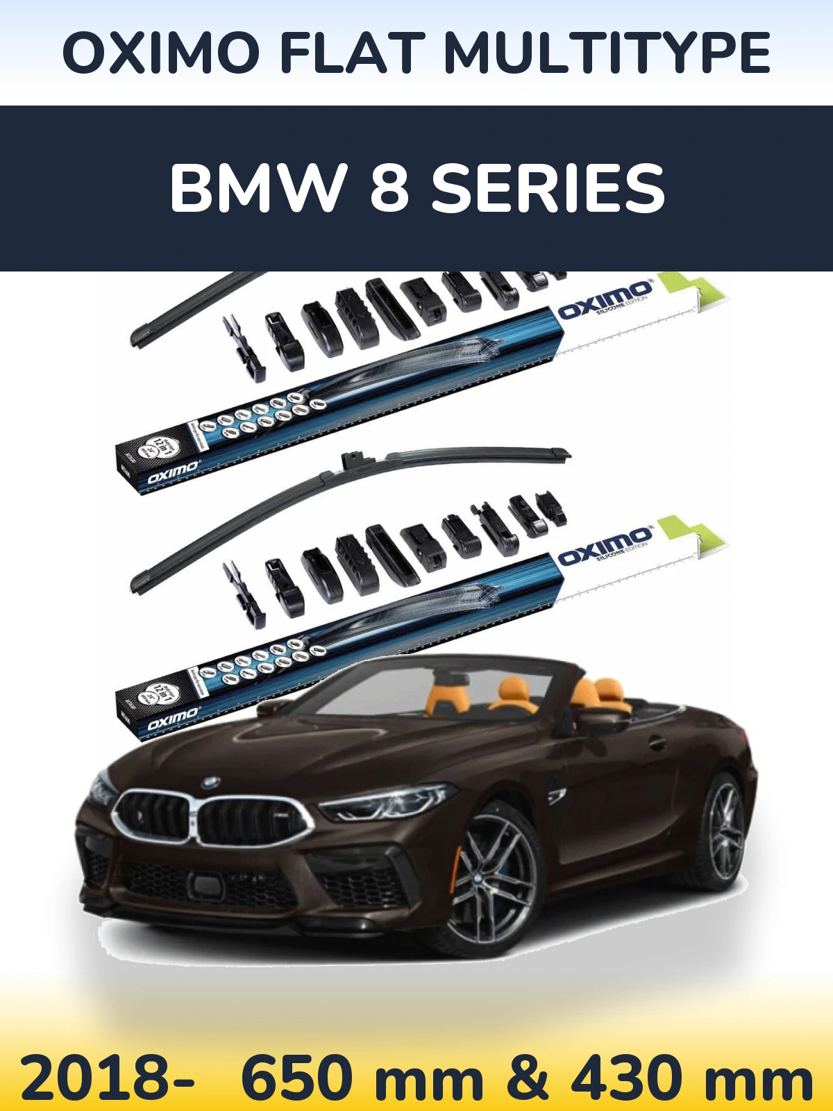 Sada předních stěračů Oximo Flat MultiType 650 a 430 mm pro BMW 8 Series 2018-2026