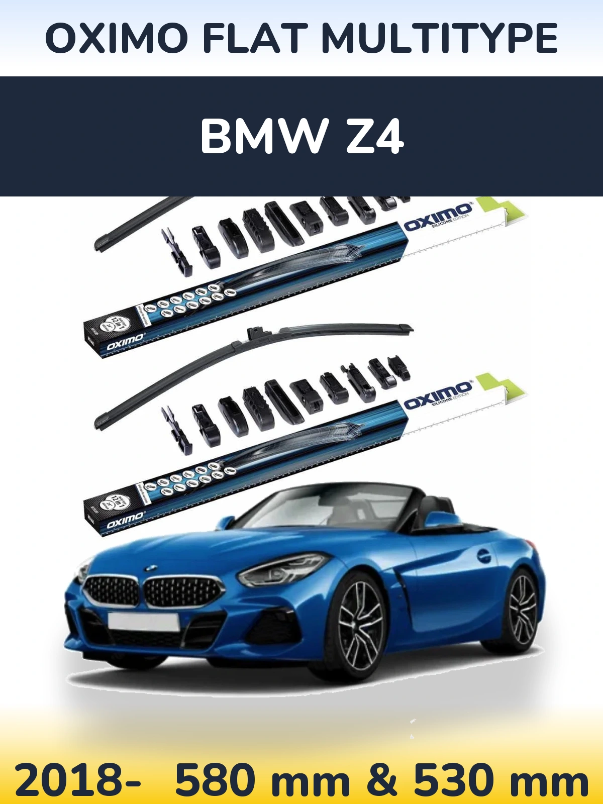 Sada předních stěračů Oximo Flat MultiType 580 a 530 mm pro BMW Z4 2018-2026