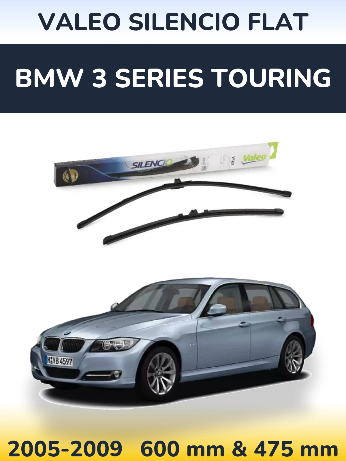 Sada předních stěračů Valeo Silencio Flat 600 a 475 mm pro BMW 3 Series Touring 2005-2009