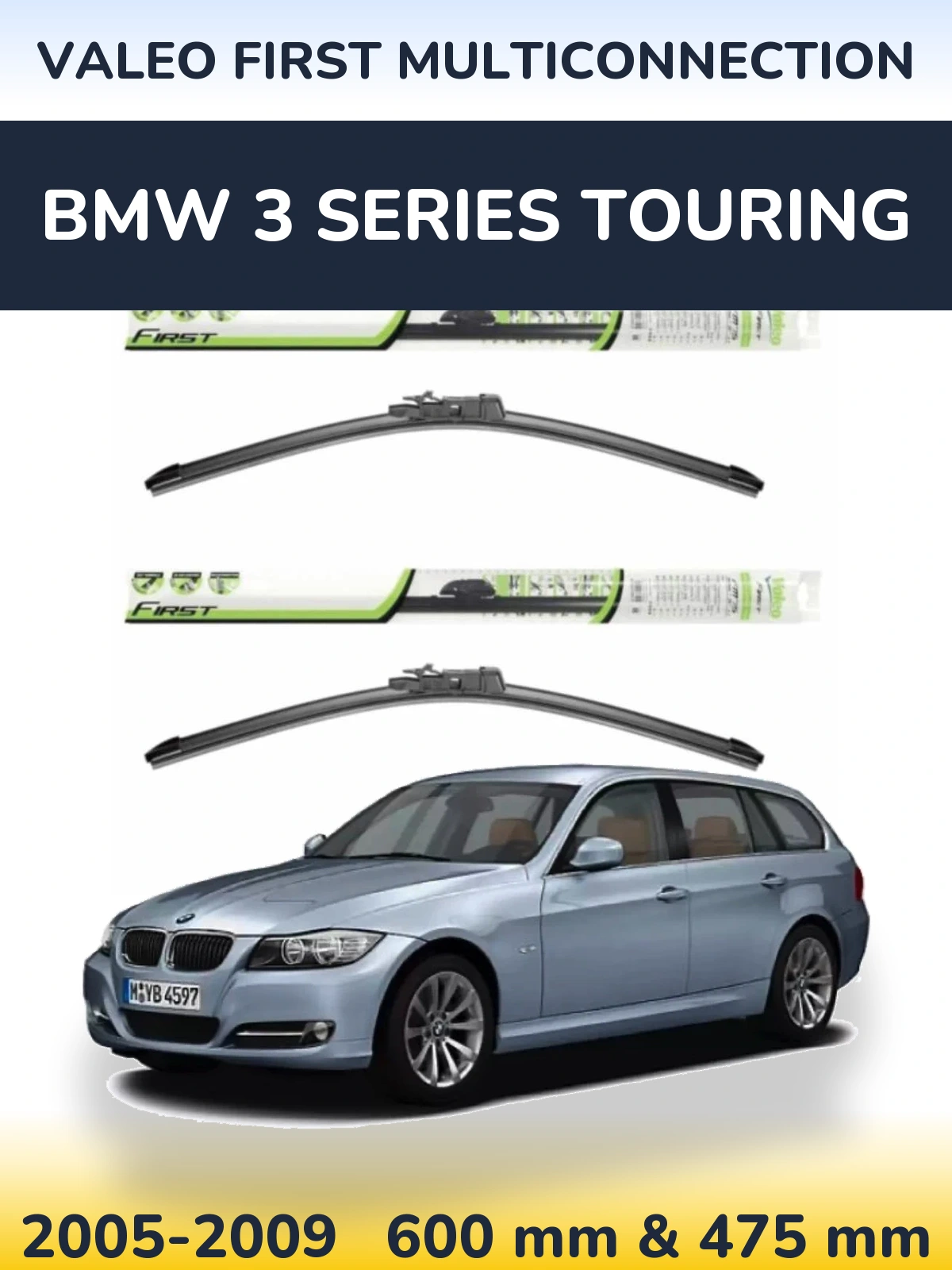 Sada předních stěračů Valeo First MultiConnection 600 a 475 mm pro BMW 3 Series Touring 2005-2009