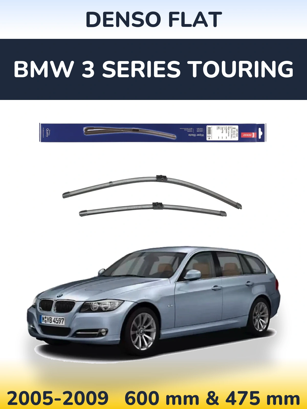 Sada předních stěračů Denso Flat 600 a 475 mm pro BMW 3 Series Touring 2005-2009