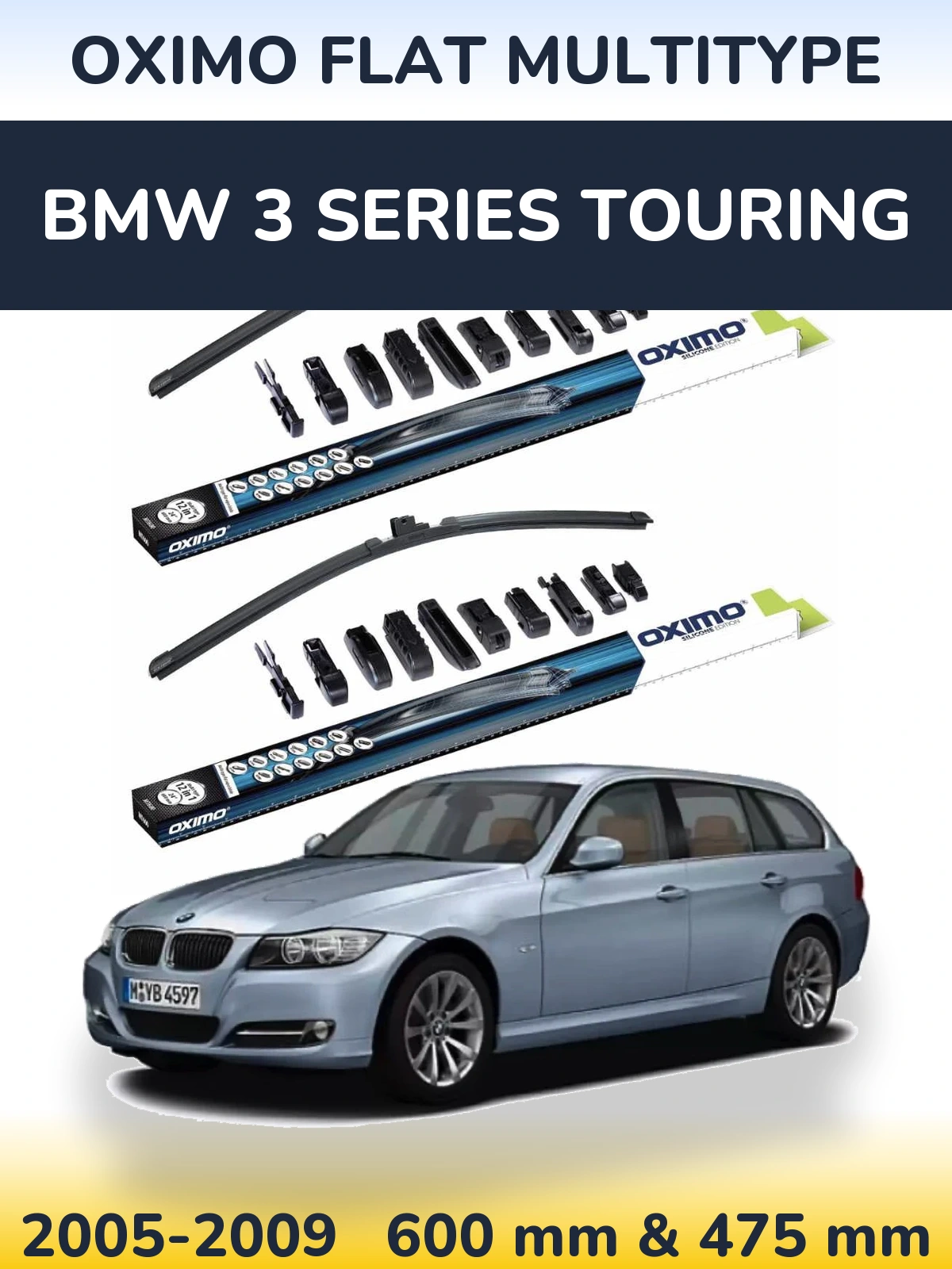 Sada předních stěračů Oximo Flat MultiType 600 a 475 mm pro BMW 3 Series Touring 2005-2009