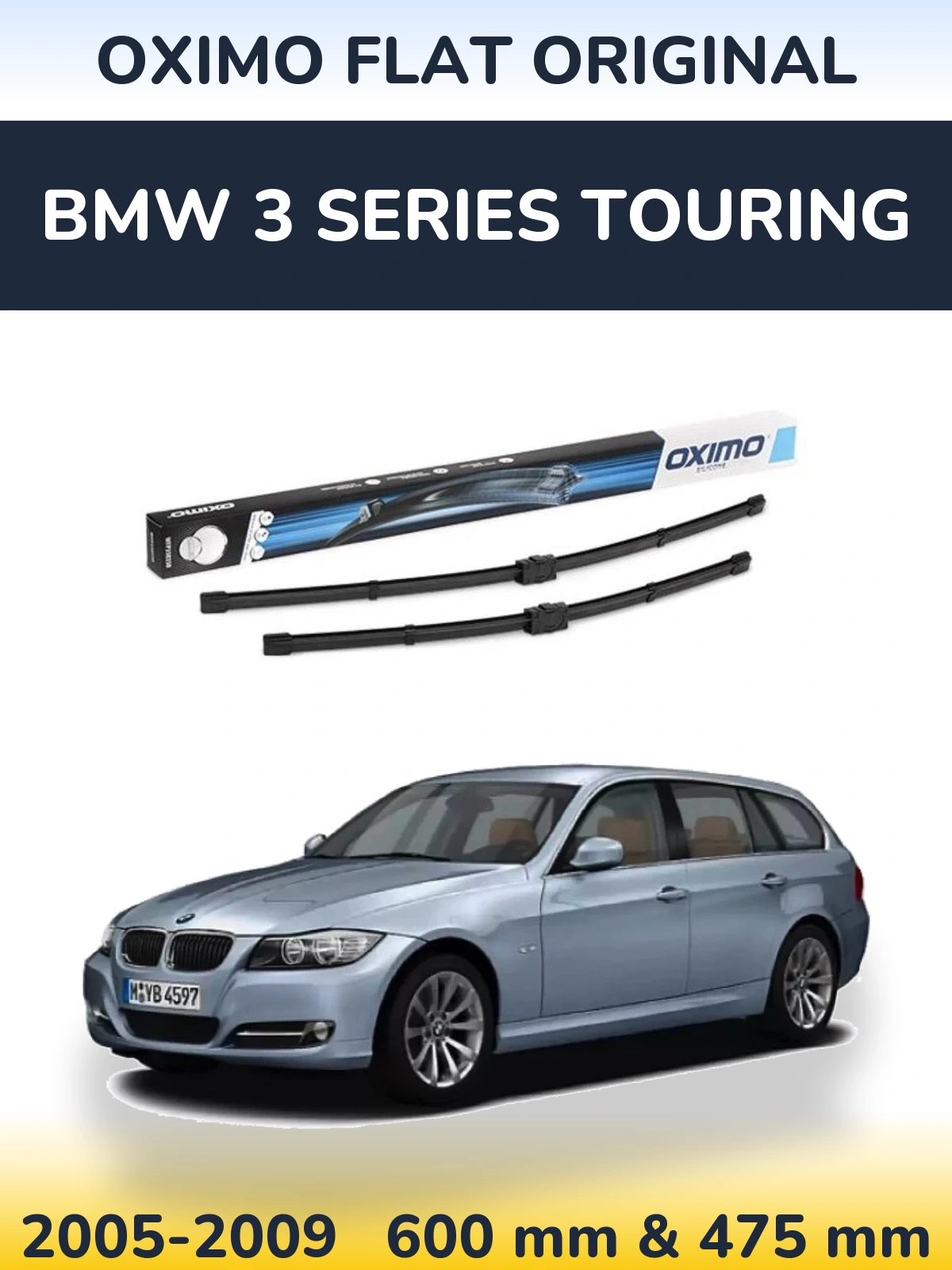 Sada předních stěračů Oximo Flat Original 600 a 475 mm pro BMW 3 Series Touring 2005-2009