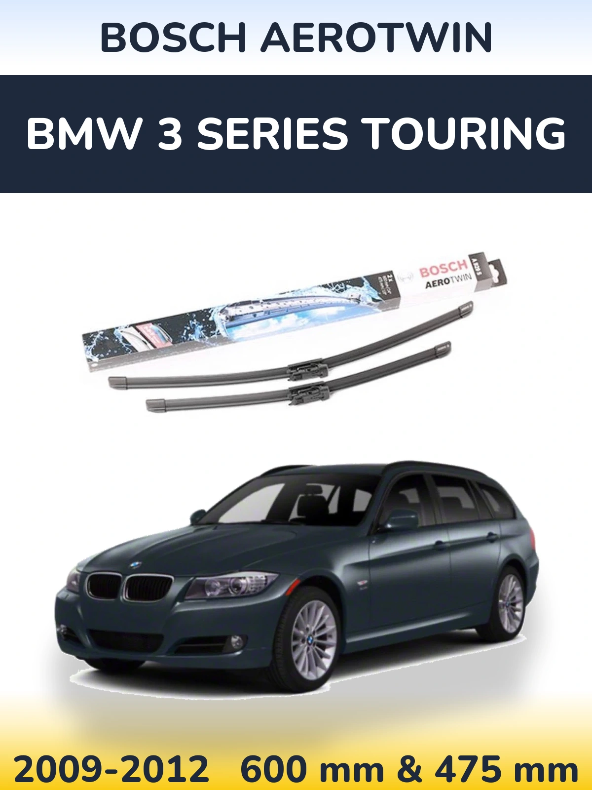 Sada předních stěračů BOSCH AeroTwin 600 a 475 mm pro BMW 3 Series Touring 2009-2012
