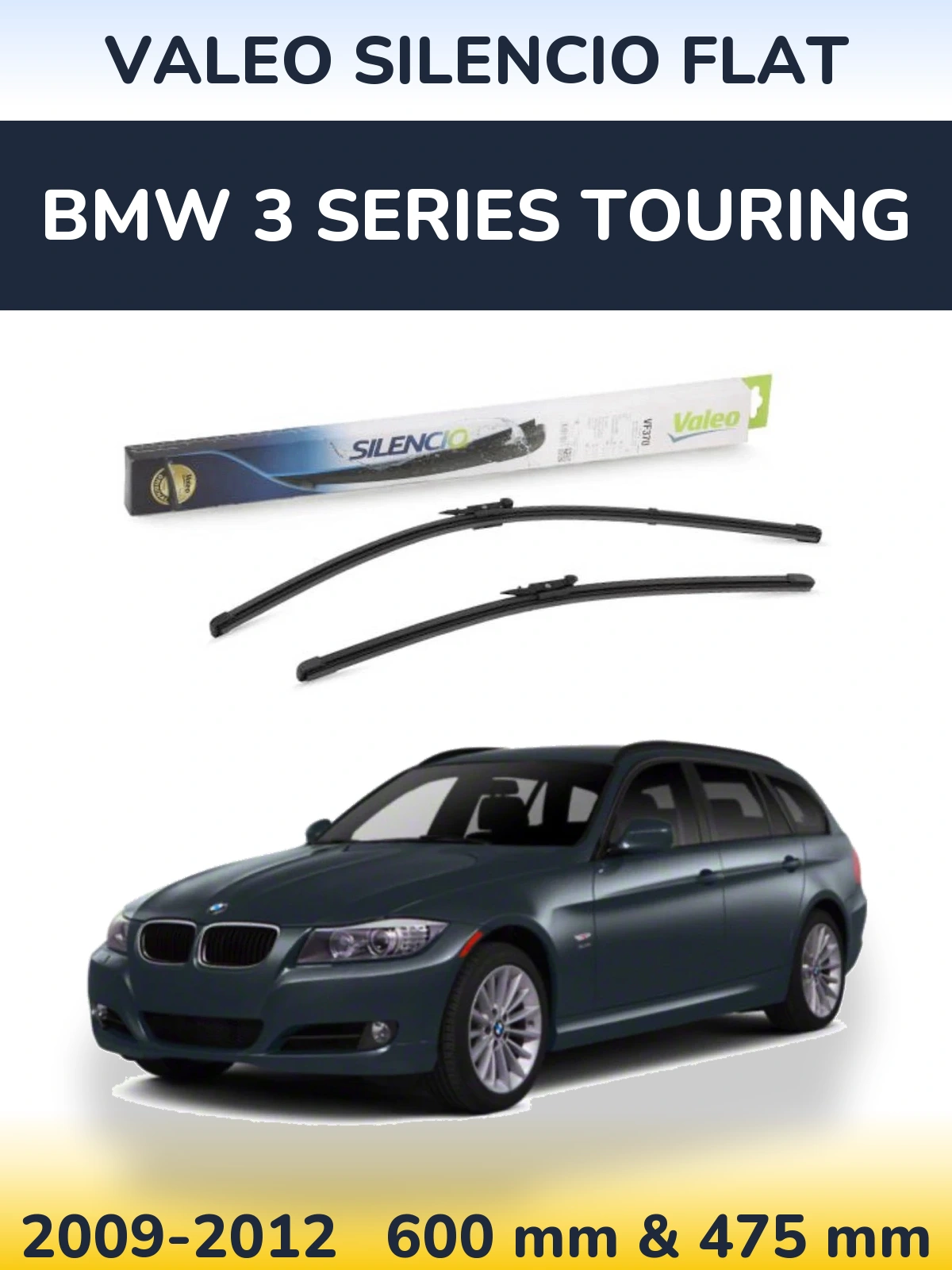 Sada předních stěračů Valeo Silencio Flat 600 a 475 mm pro BMW 3 Series Touring 2009-2012