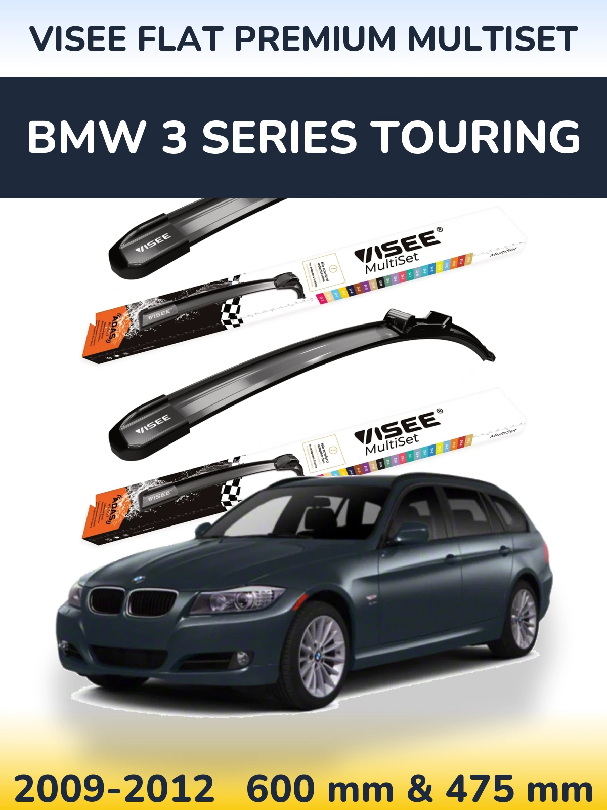 Sada předních stěračů VISEE FLAT PREMIUM MultiSet 600 a 475 mm pro BMW 3 Series Touring 2009-2012