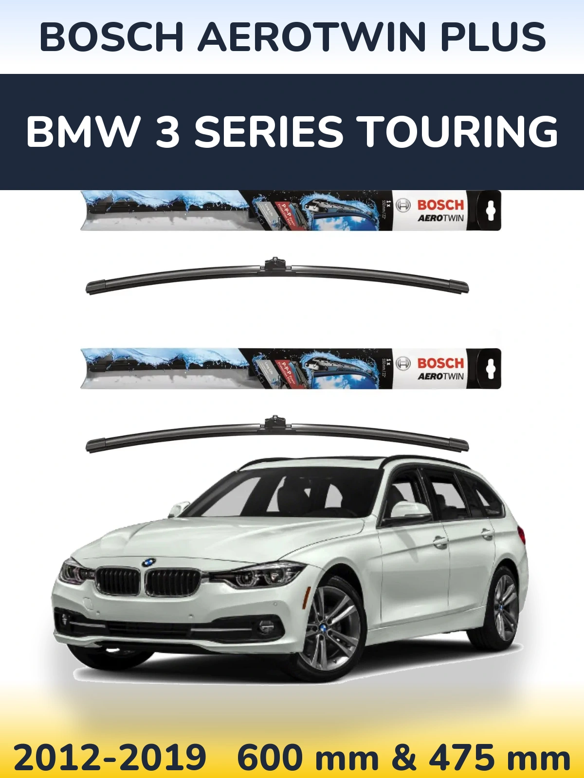 Sada předních stěračů BOSCH AeroTwin Plus 600 a 475 mm pro BMW 3 Series Touring 2012-2019
