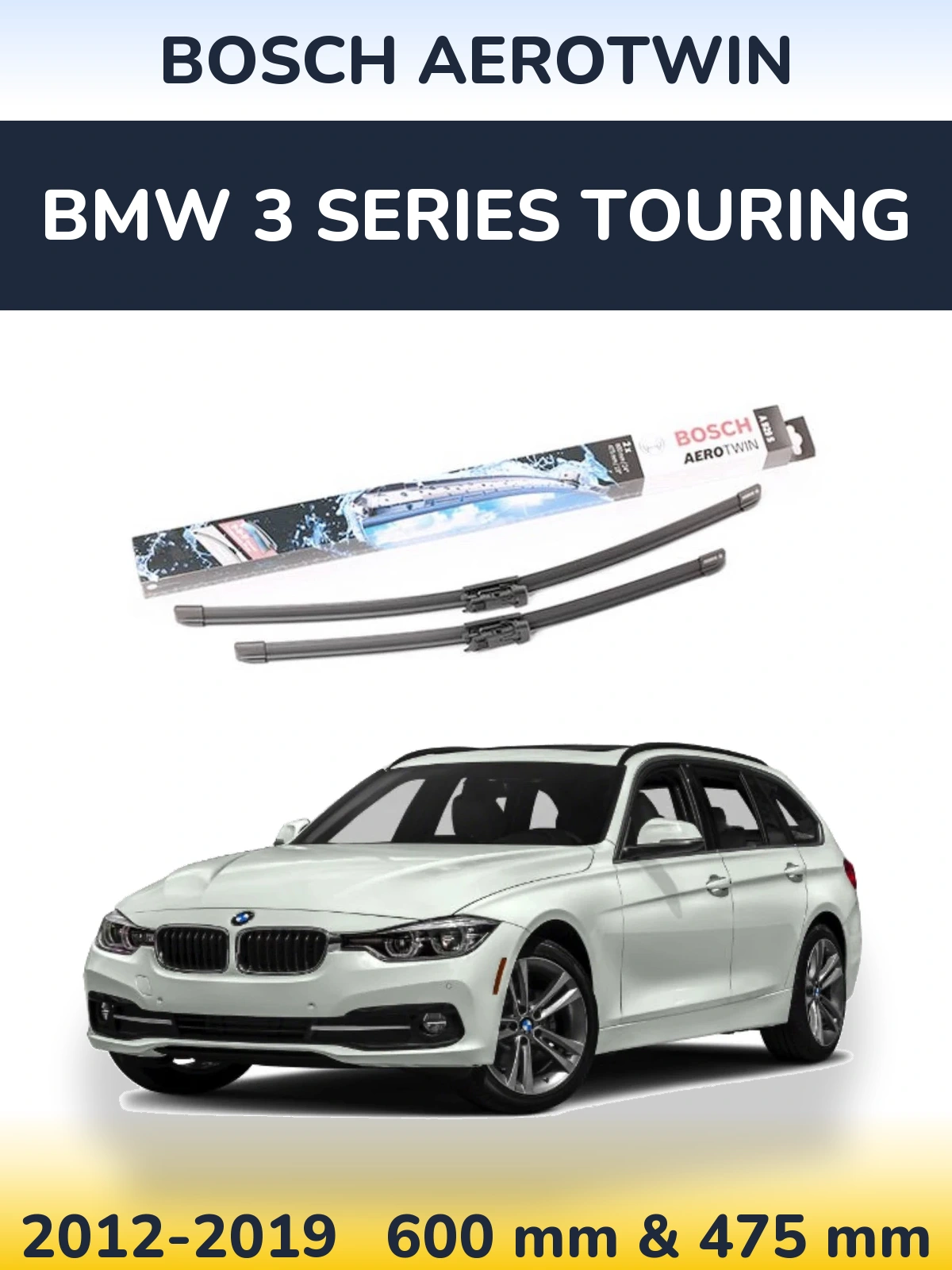 Sada předních stěračů BOSCH AeroTwin 600 a 475 mm pro BMW 3 Series Touring 2012-2019
