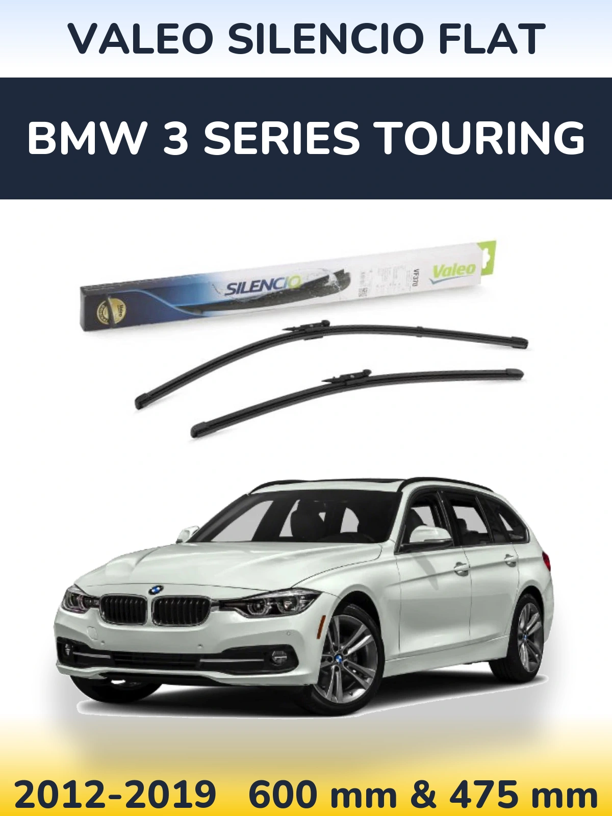 Sada předních stěračů Valeo Silencio Flat 600 a 475 mm pro BMW 3 Series Touring 2012-2019