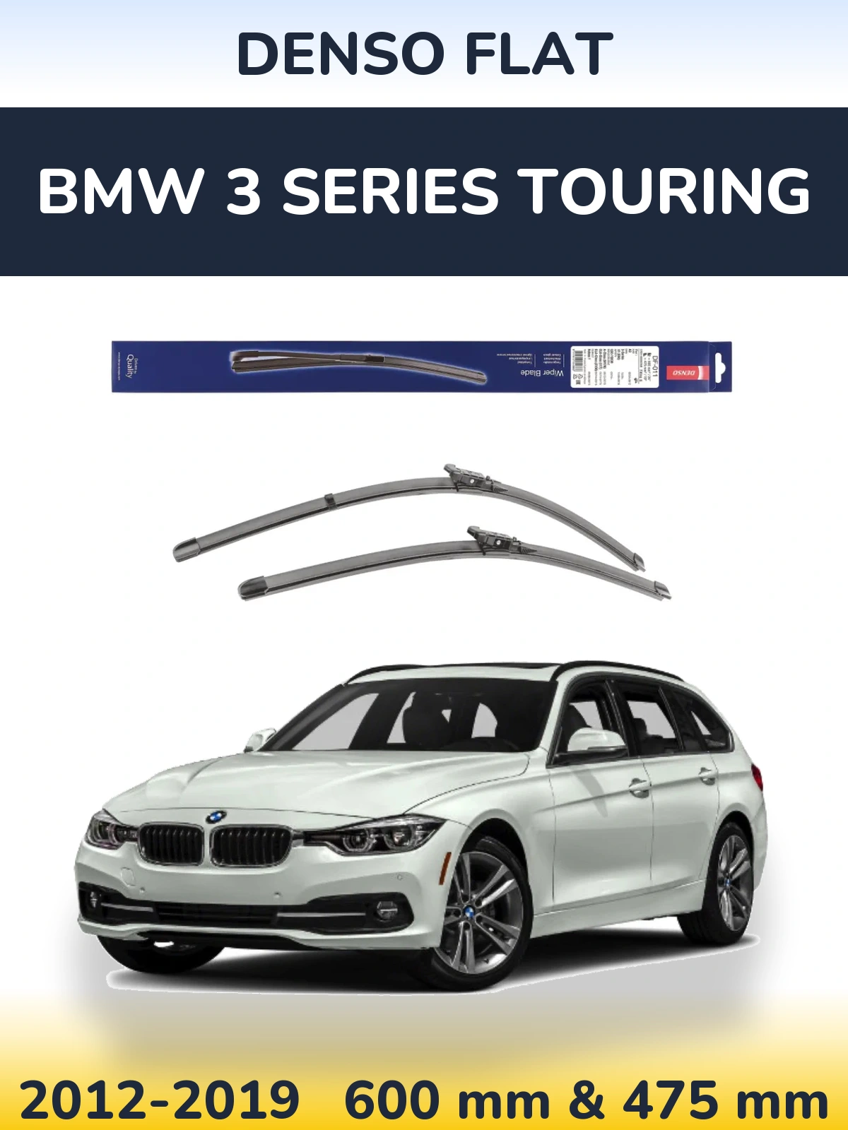 Sada předních stěračů Denso Flat 600 a 475 mm pro BMW 3 Series Touring 2012-2019