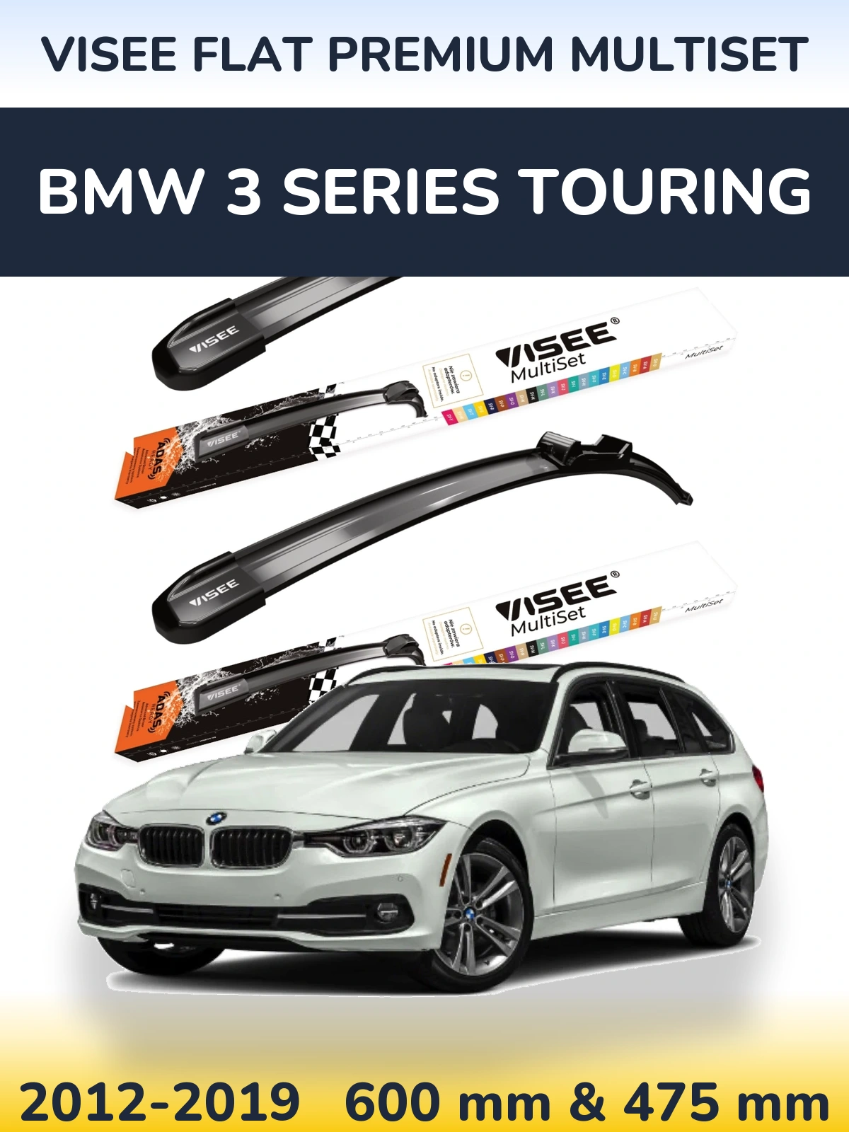 Sada předních stěračů VISEE FLAT PREMIUM MultiSet 600 a 475 mm pro BMW 3 Series Touring 2012-2019
