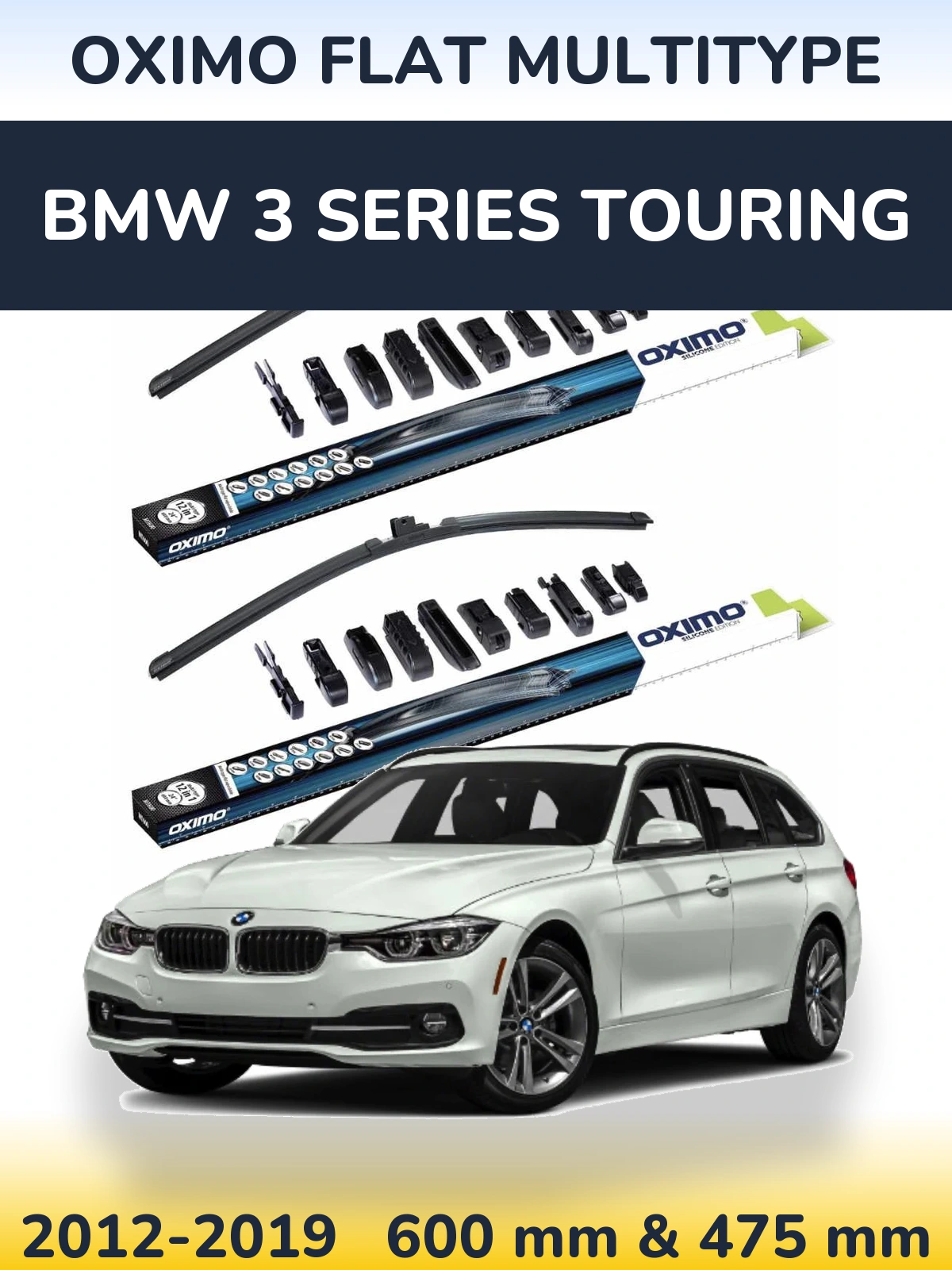 Sada předních stěračů Oximo Flat MultiType 600 a 475 mm pro BMW 3 Series Touring 2012-2019