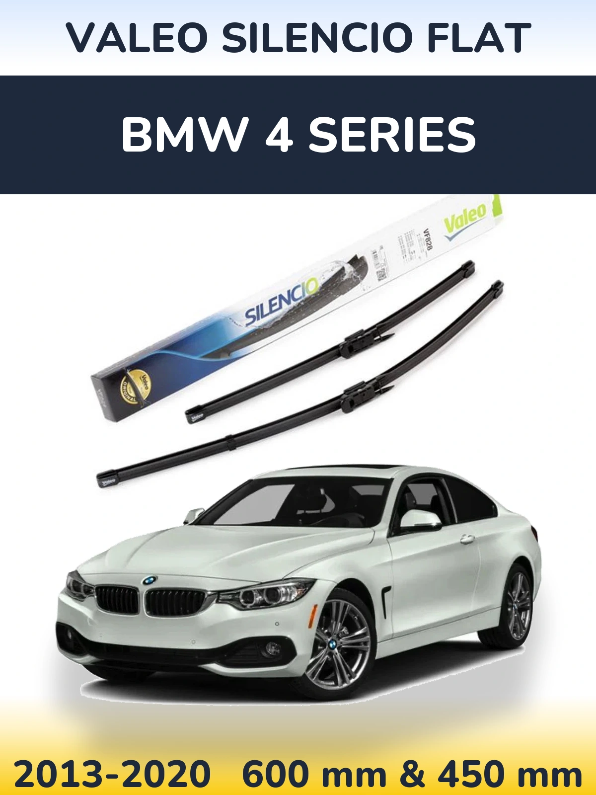 Sada předních stěračů Valeo Silencio Flat 600 a 450 mm pro BMW 4 Series 2013-2020