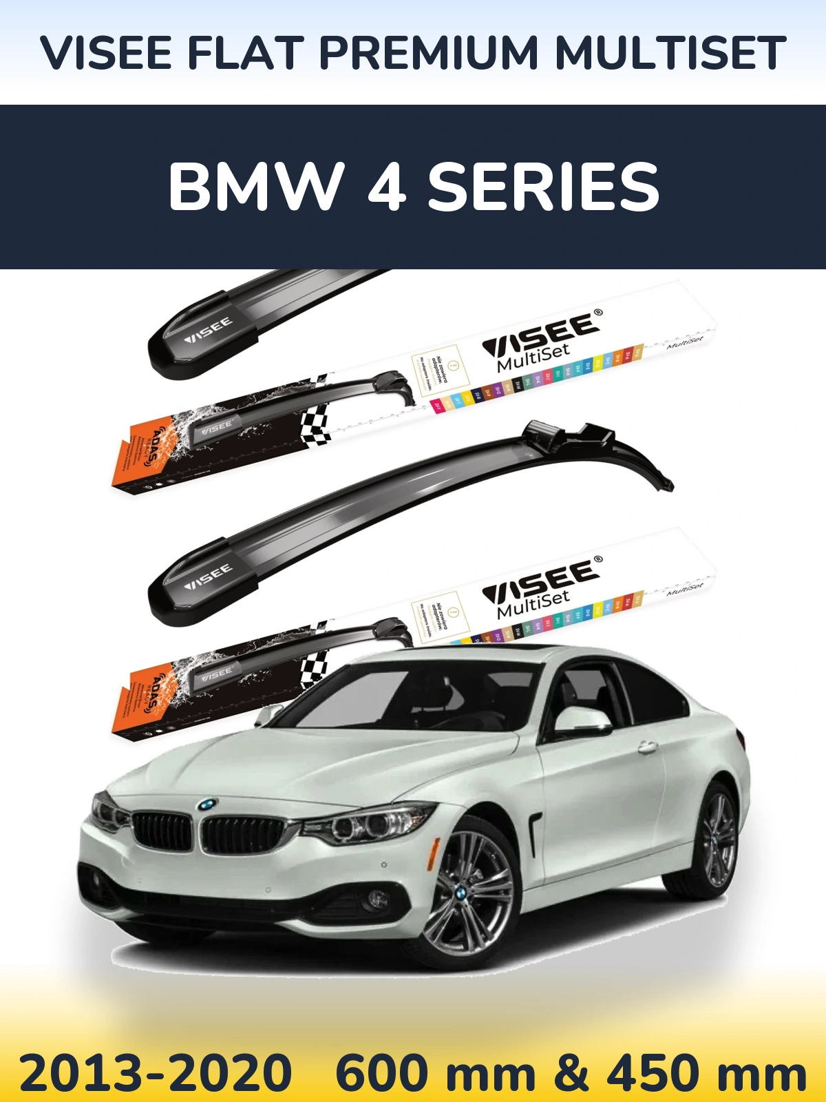 Sada předních stěračů VISEE FLAT PREMIUM MultiSet 600 a 450 mm pro BMW 4 Series 2013-2020