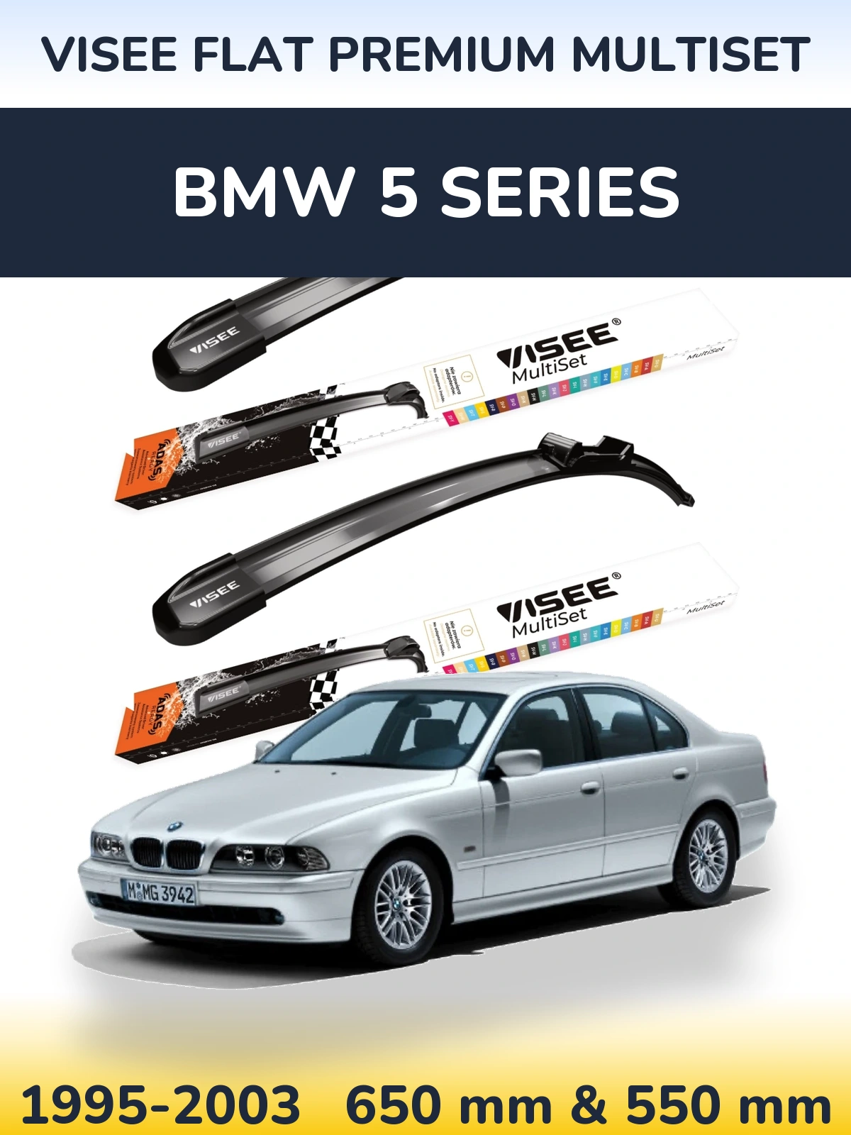 Sada předních stěračů VISEE FLAT PREMIUM MultiSet 650 a 550 mm pro BMW 5 Series 1995-2003