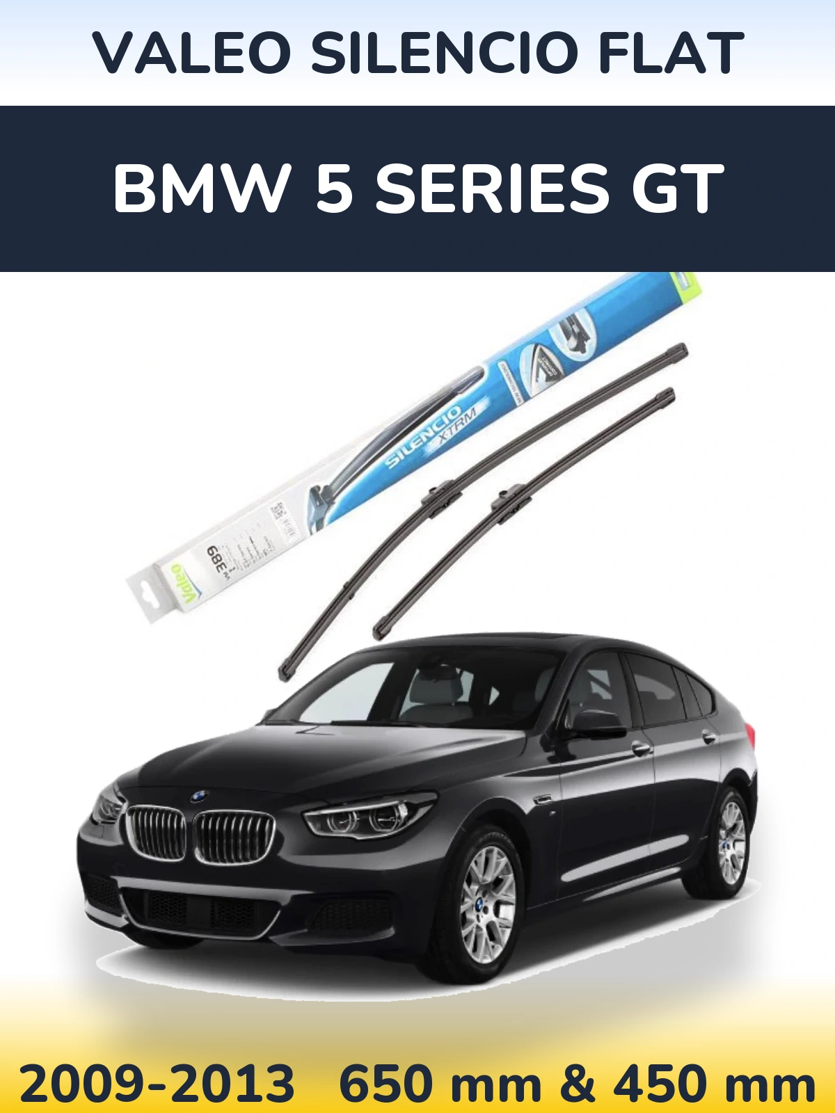 Sada předních stěračů Valeo Silencio Flat 650 a 450 mm pro BMW 5 Series GT 2009-2013